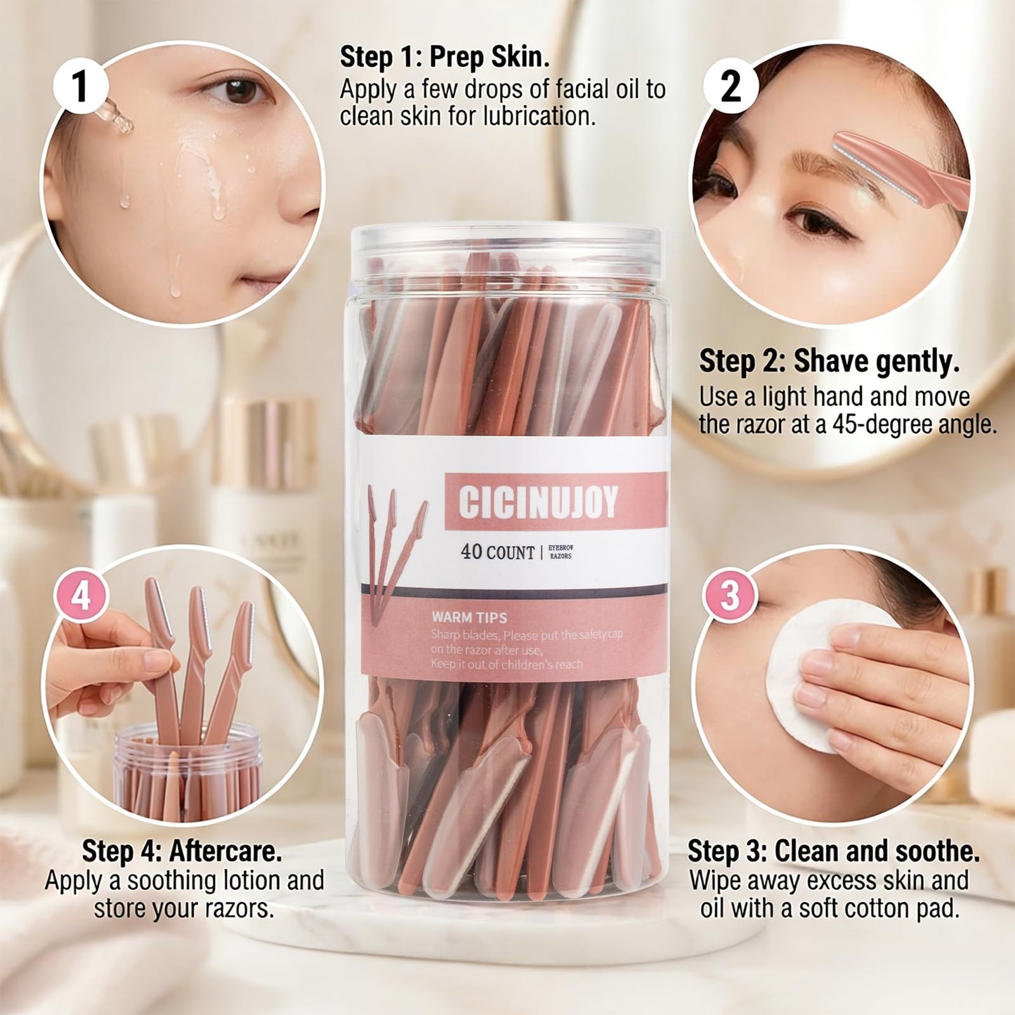 40pcs Eyebrow Razor for Women, Face Shaver Kit Dermaplaning Tool for Peach Fuzz Removal, Stainless Steel Blades with Protective Covers | Eyebrow Beauty and Personal Care CICINUJOY