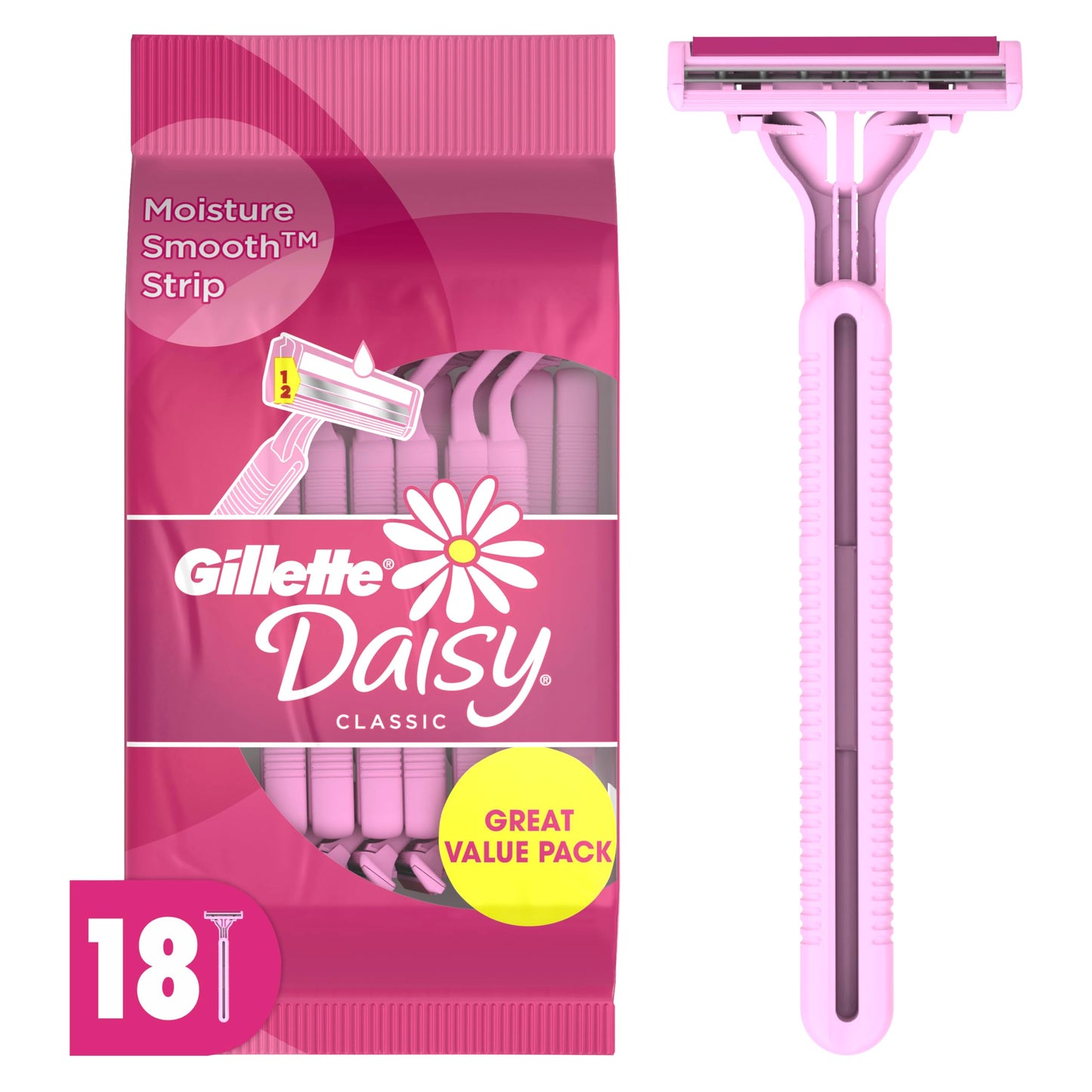 Gillette Venus Daisy Classic Disposable Razors for Women, 18 Count, Hair Removal for Women Beauty and Personal Care Gillette Default Title