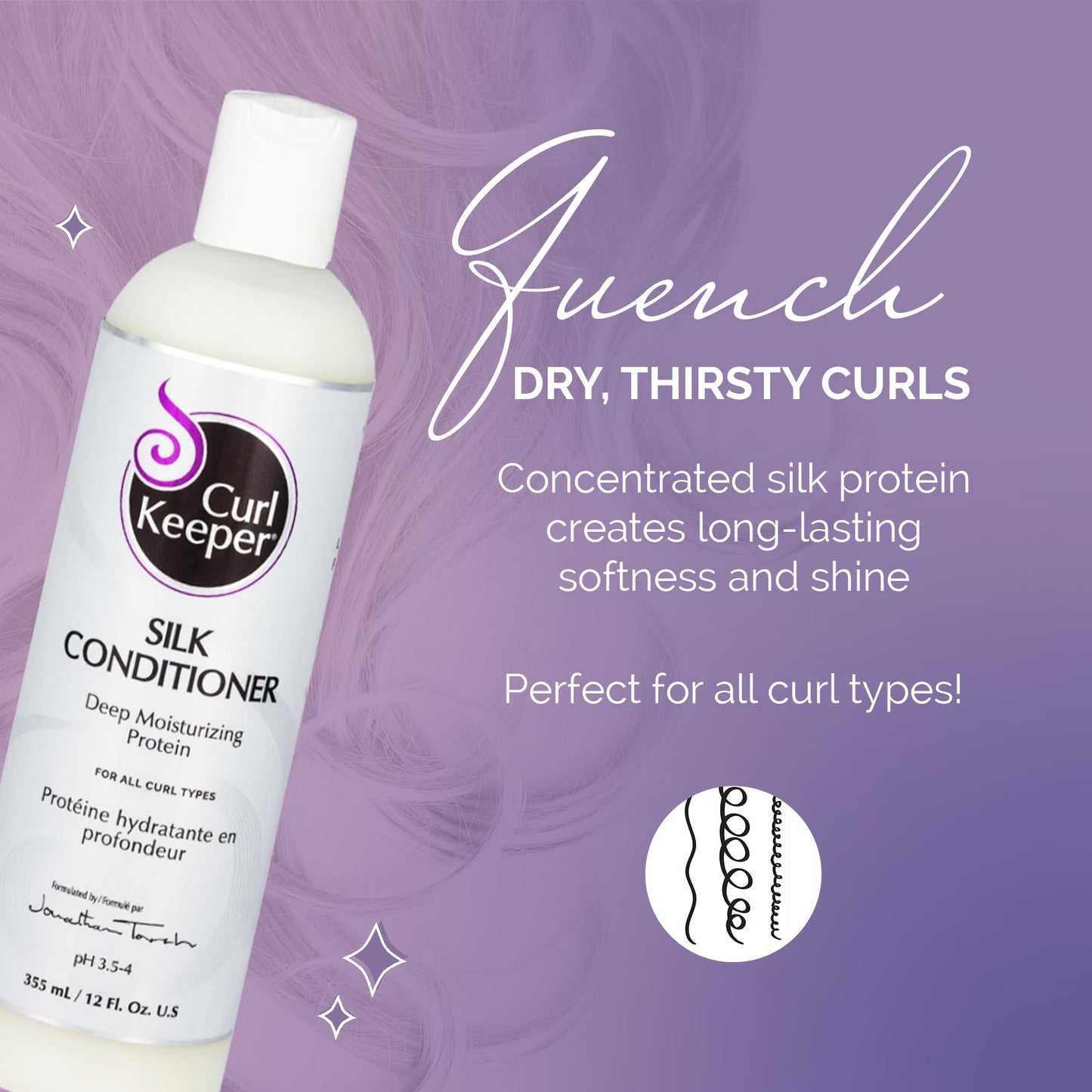 Curl Keeper Silk Conditioner for Curly Hair, 12 Fl Oz - Deep Moisturizing & Cleansing Daily Hair Conditioner with Silk Amino Acids for All Curl Types Beauty & Personal Care Curl Keeper
