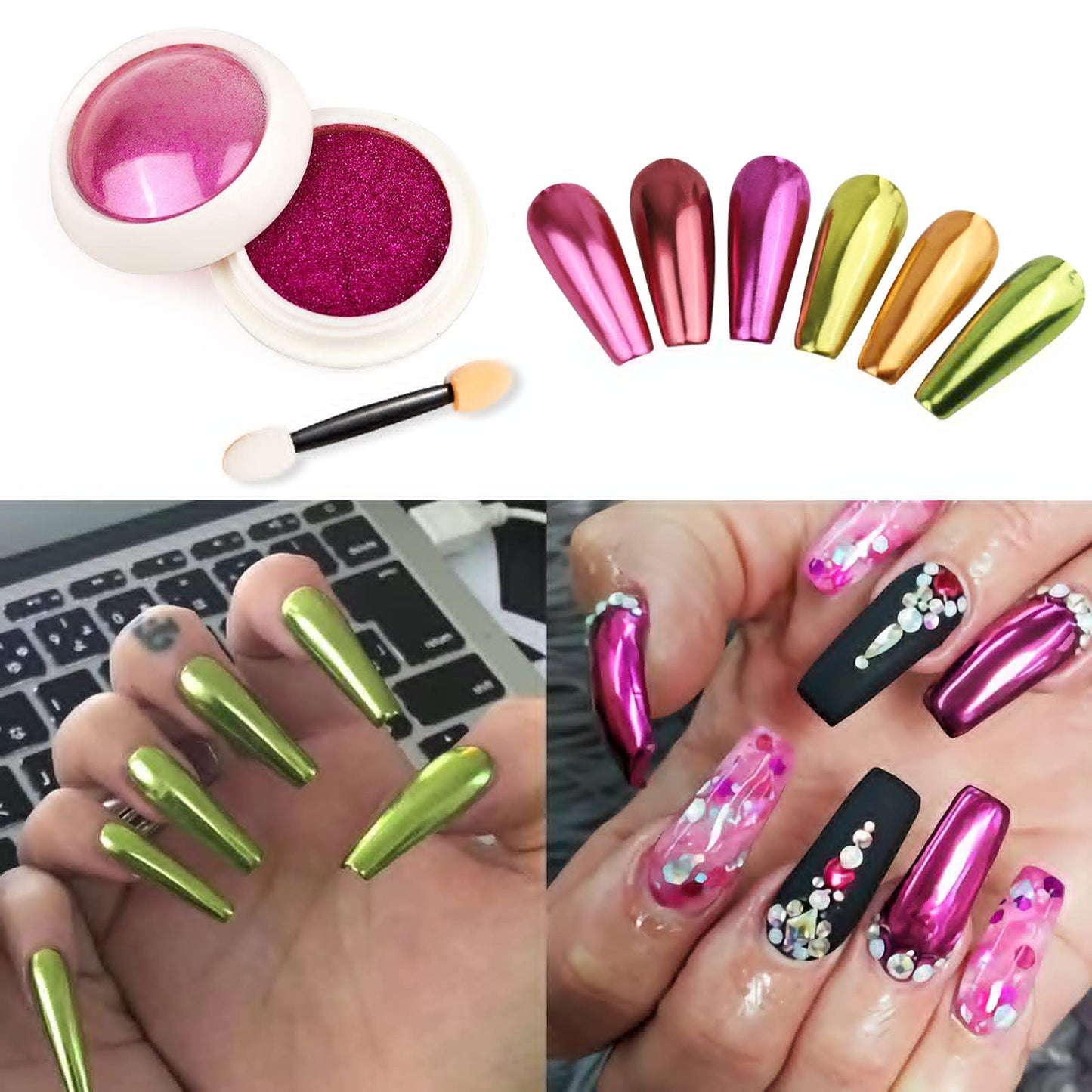 BISHENGYF 6 Box Chrome Nail Powder, Chrome Effect Nail Powder Set, Shiny Nail Glitter Powder with Magic Mirror Effect for Nail Art Design Beauty & Personal Care BISHENGYF