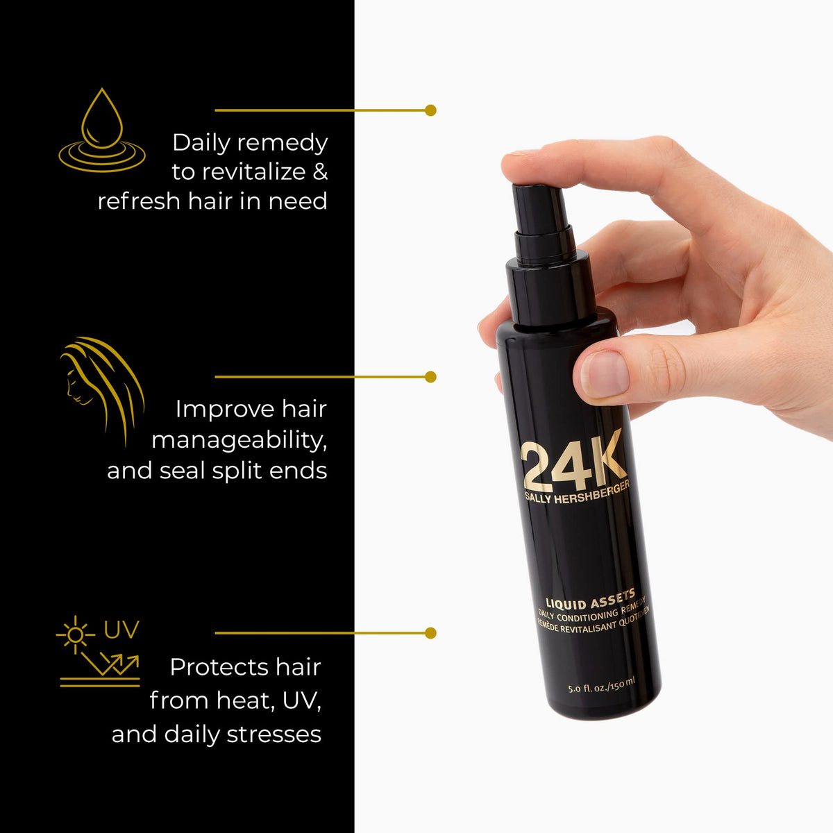 Sally Hershberger 24K Liquid Assets Daily Conditioning Remedy - Weightless Leave-In Treatment for Luscious, Refreshed Locks - Bonding,