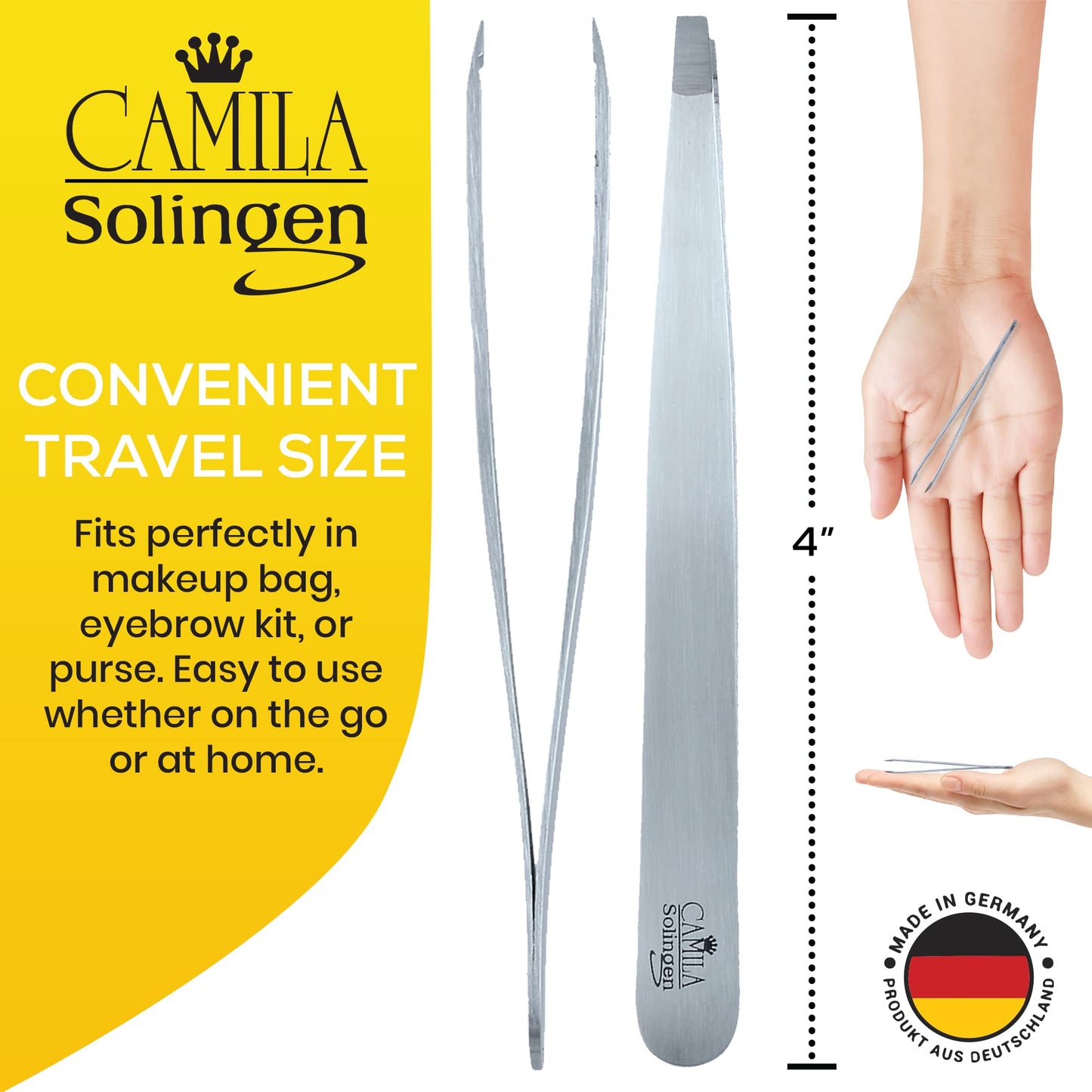 Camila Solingen CS26 4" Professional Surgical Grade Stainless Steel Precision Tip Eyebrow Tweezers for Facial Hair Shaping & Removal. Beauty Tool Beauty and Personal Care Camila Solingen