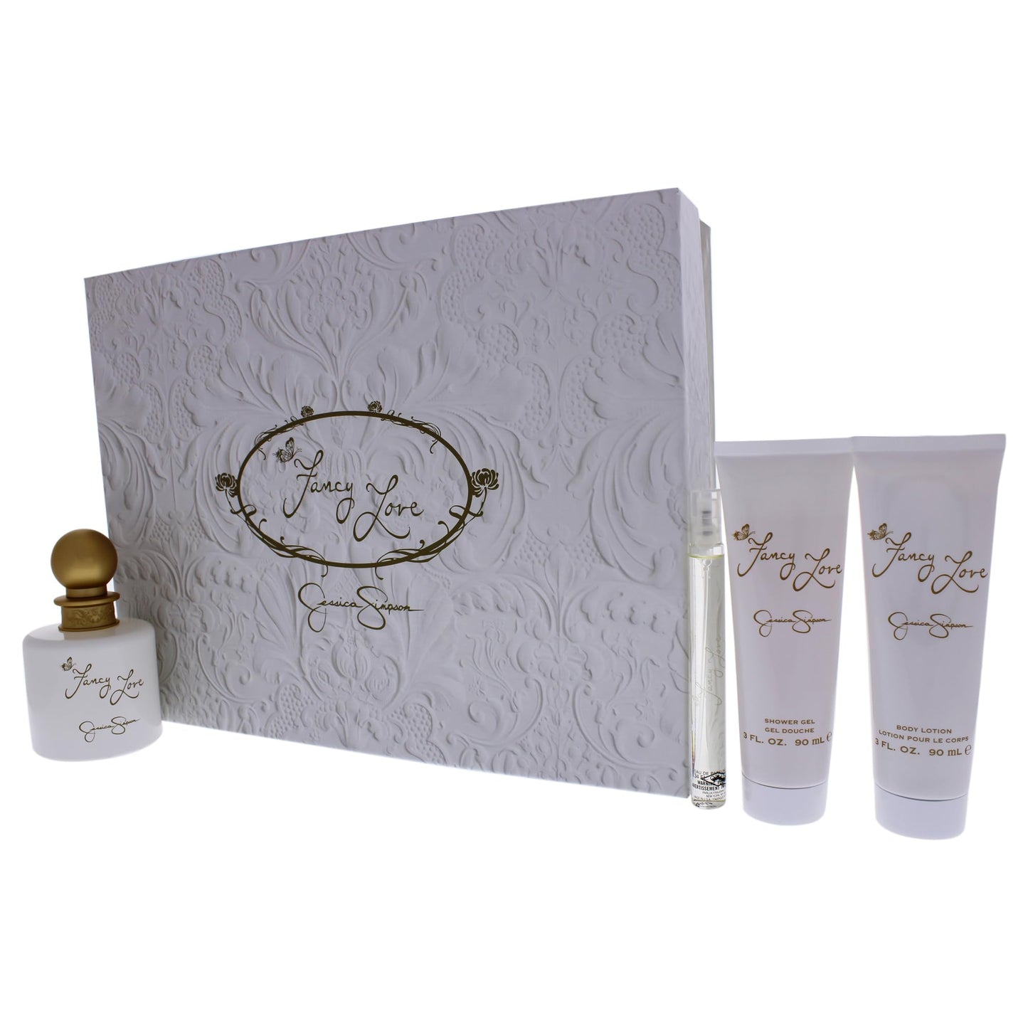 Fancy Love by Jessica Simpson for Women - 4 Pc Gift Set 3.4oz EDP Spray, 0.34oz EDP Mini Spray, 3oz Body Lotion, 3oz Bath & Shower Crème Beauty & Personal Care Jessica Simpson