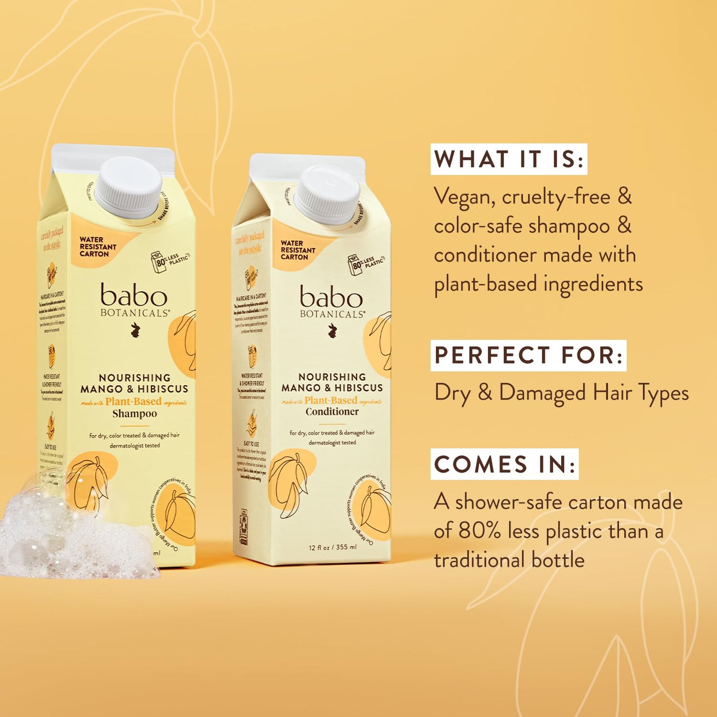 Babo Botanicals Nourishing Mango & Hibiscus Shampoo - For Dry, Damaged, Color-Treated Hair - Moisturize & Soften - Passion Fruit Ferment for scalp Beauty & Personal Care Babo Botanicals