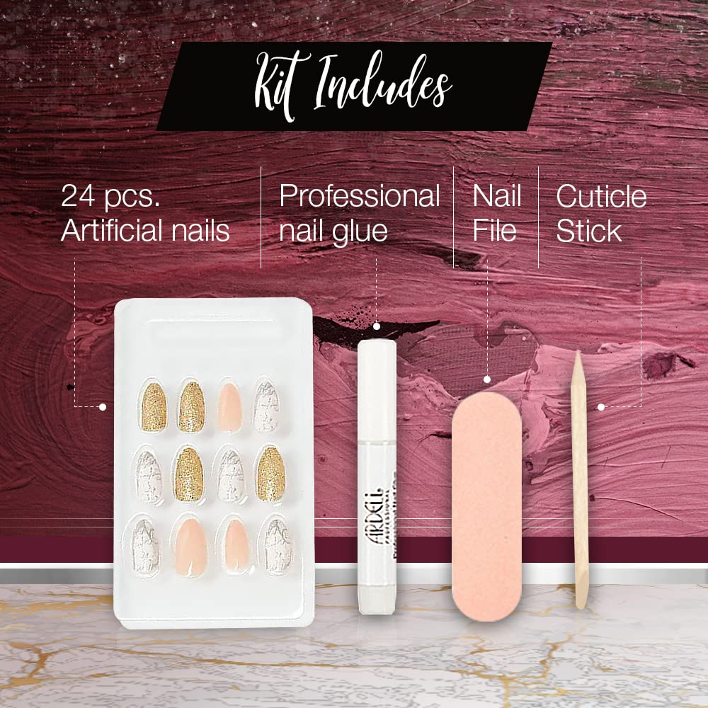 Ardell Nail Addict Premium Press On Nails Almond Pink Gold 24 Pc Fake Nails