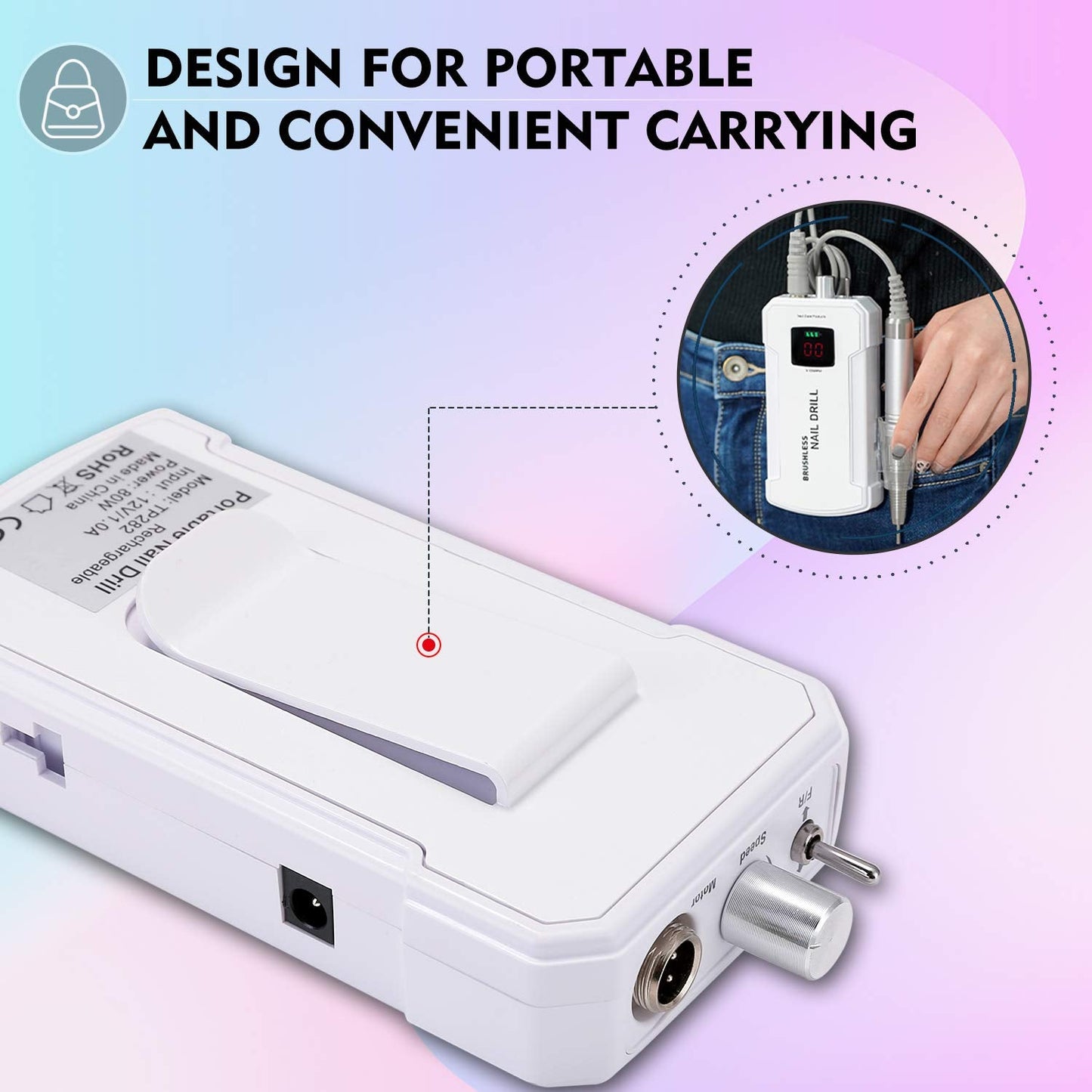 IMENE Professional Nail Drill Machine 35,000RPM – Portable Rechargeable Brushless E-File for Acrylic, Gel & Natural Nails (White) Beauty & Personal Care IMENE