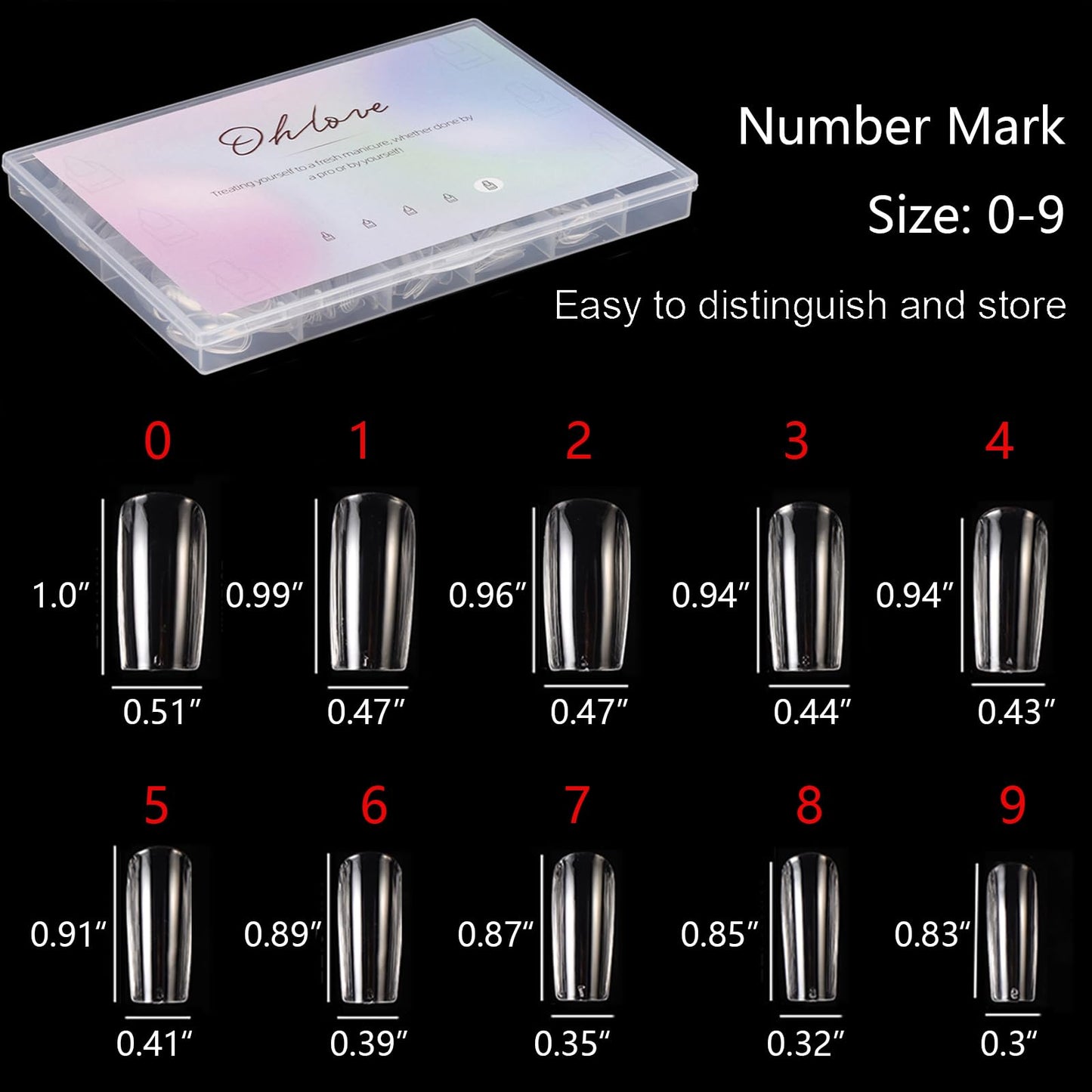 500Pcs Square Nail Tips Full Cover Clear Fake Nail Tips for Acrylic Nails, Size 0~9 Beauty & Personal Care Ohlove