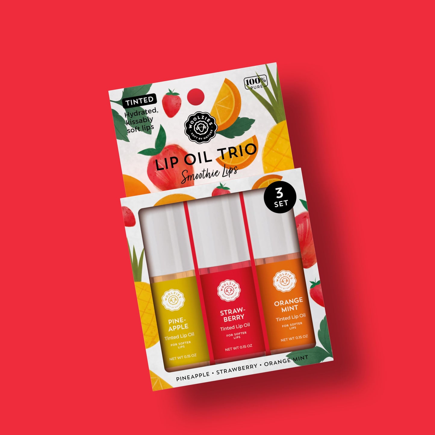Woolzies All-Natural Lip Oils - Flavored Assortments - Moisturizing with Beautiful Tints Set of 3 (3 Pack, Smoothie Lips) Beauty and Personal Care Woolzies