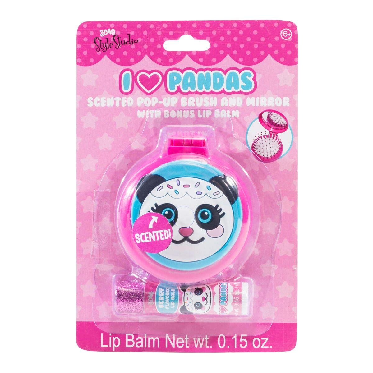 3C4G Panda Folding Brush & Mirror with Bonus Lip Balm Set Beauty and Personal Care 3C4G THREE CHEERS FOR GIRLS