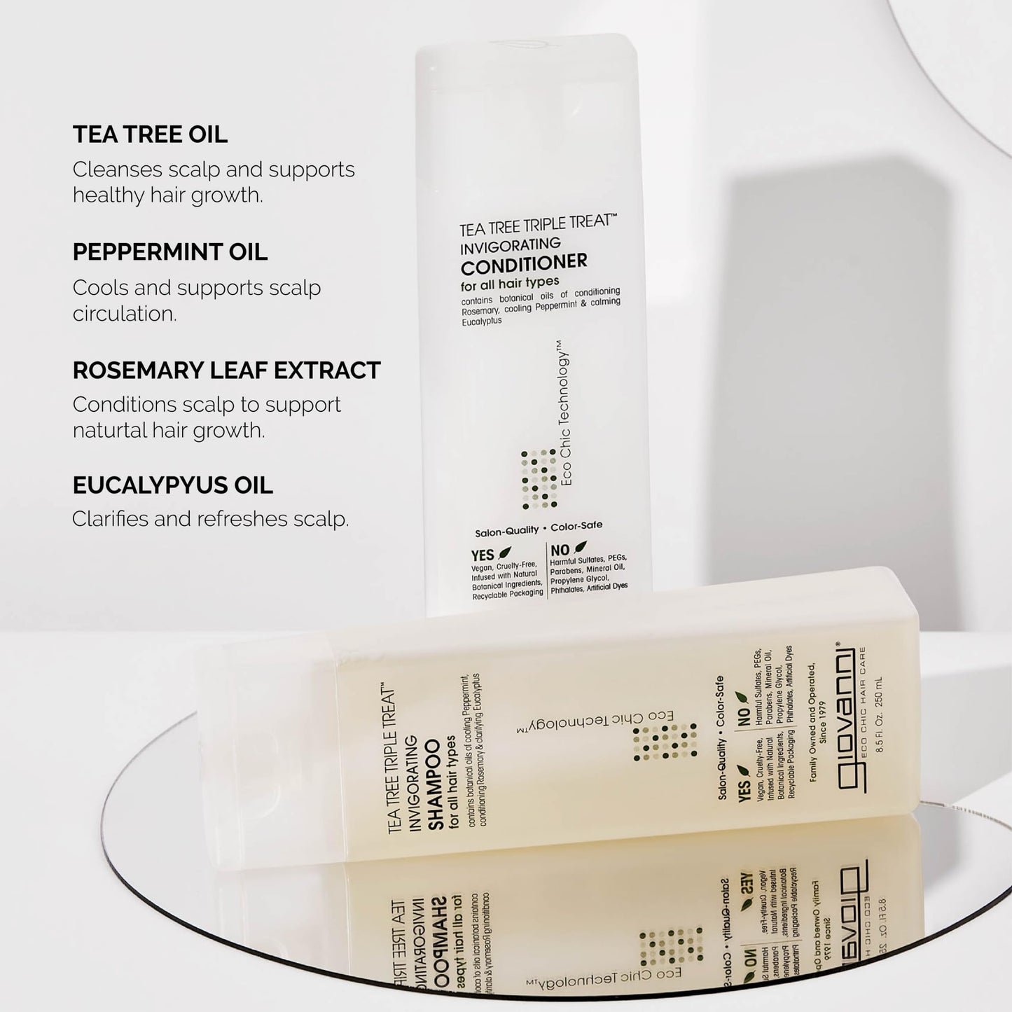GIOVANNI Tea Tree Triple Treat Invigorating Shampoo & Conditioner Set - Cooling Peppermint, Eucalyptus, Rosemary, Helps Dry, Flaky Scalp, Salon Beauty & Personal Care GIOVANNI