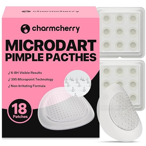 CharmCherry Pimple Patches for Face (18 Count), Microdart Acne Patches, Hydrocolloid Blemish Spot with Salicylic Acid, Fast-Acting for Early Stage Beauty & Personal Care CharmCherry
