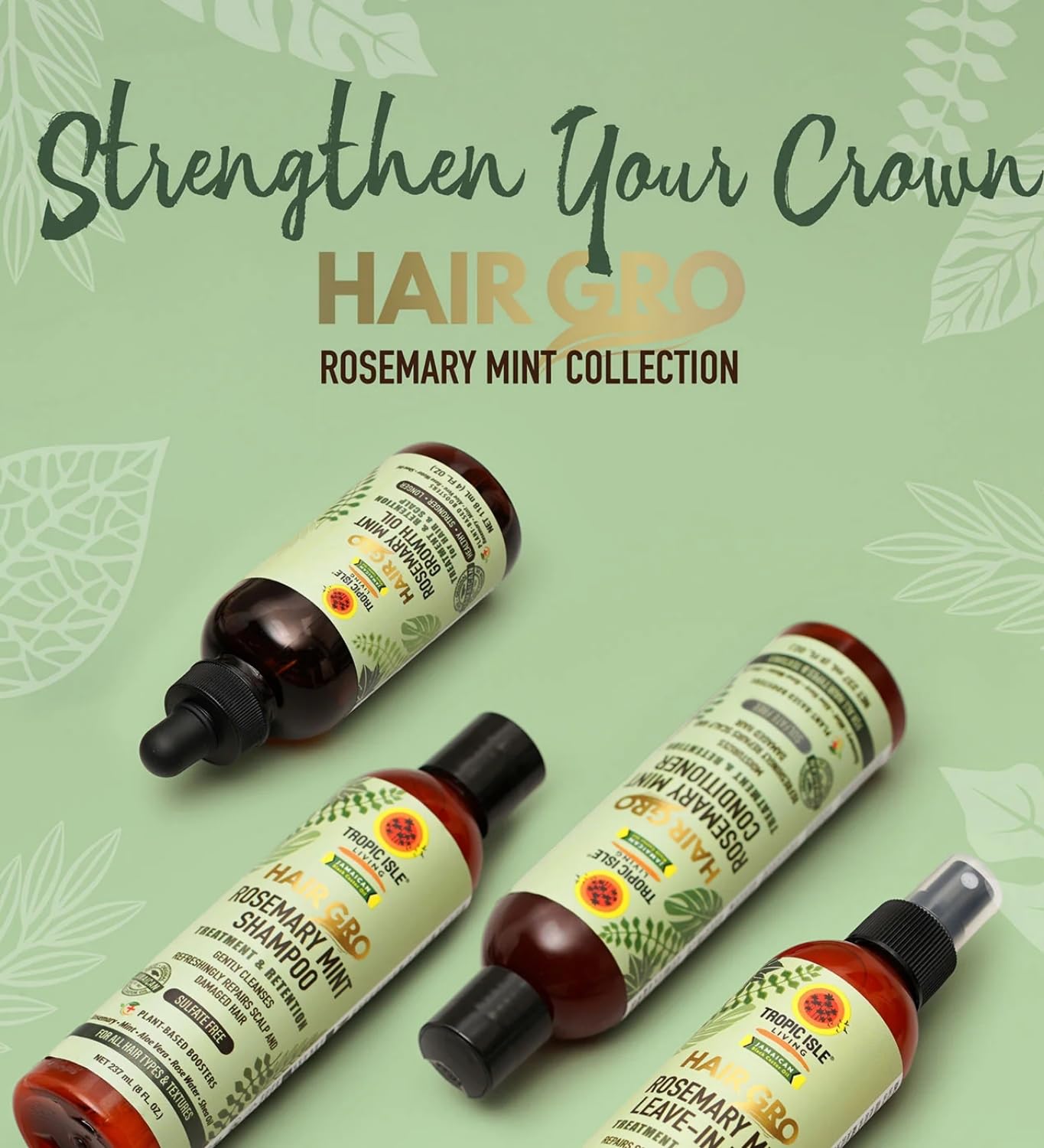 Tropic Isle Living 2x Hair Gro Rosemary Mint Shampoo 8oz and Conditioner 8 oz Gently Cleanses, Repairs & Nourishes with Mint, Aloe Vera & Shea Oil Beauty & Personal Care Tropic Isle Living
