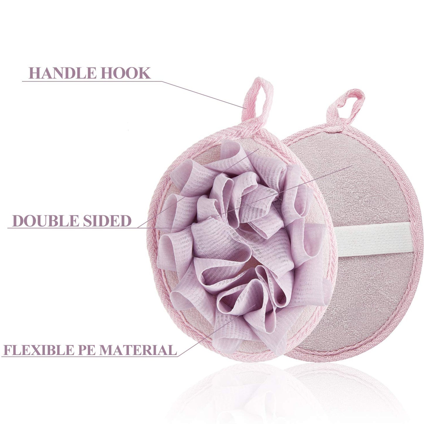 Boao 6 Pcs Bath Shower Pouf Sponge Mesh Pouf Shower Ball Exfoliating Body Sponge Pad Scrubber Glove with Flower Bath Ball (Beige,Green,Purple) Beauty & Personal Care Boao