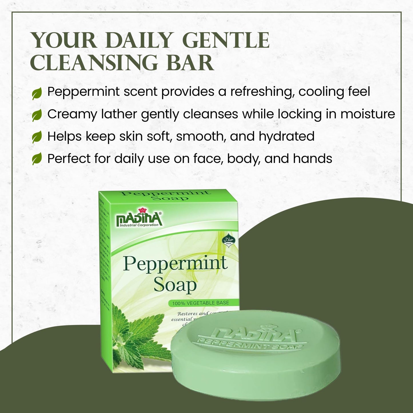 Madina Peppermint Soap Bar 6 Pack - Natural Moisturizing Soap, Invigorating Scent, Refreshing Cleanser, Rich Lather, Daily Use, For All Skin Types Beauty & Personal Care Madina