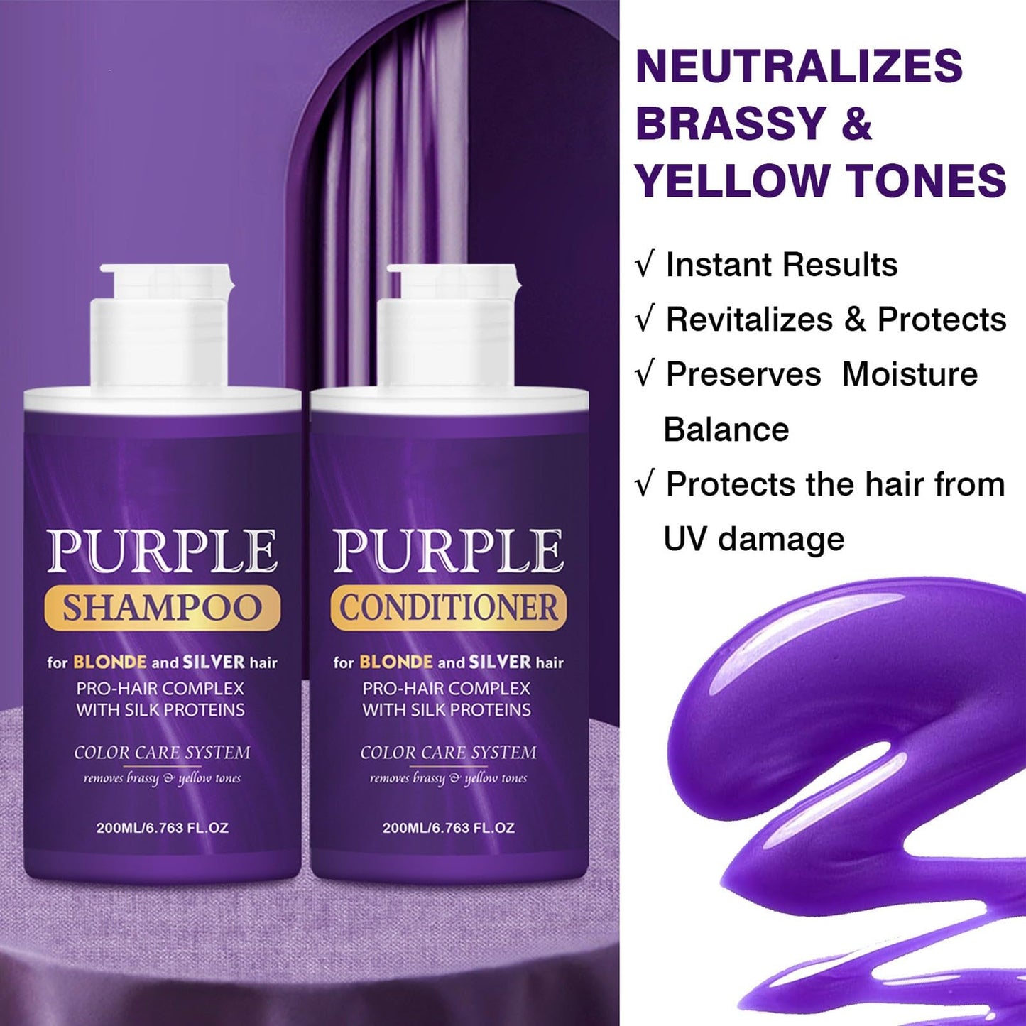 Purple Shampoo and Conditioner Set, Purple Toning Shampoo & Conditioner for Blonde, Bleached, Silver, Gray Hair, Color Treated Hair, Removes Yellow Beauty & Personal Care New Cover