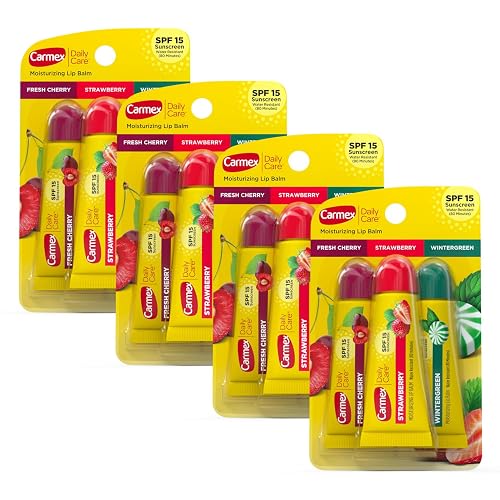 Carmex Daily Care Moisturizing Lip Balm Tubes with SPF, Fresh Cherry, Strawberry and Wintergreen Lip Balm Pack, 0.35 OZ - (4 Packs of 3) Beauty & Personal Care Carmex