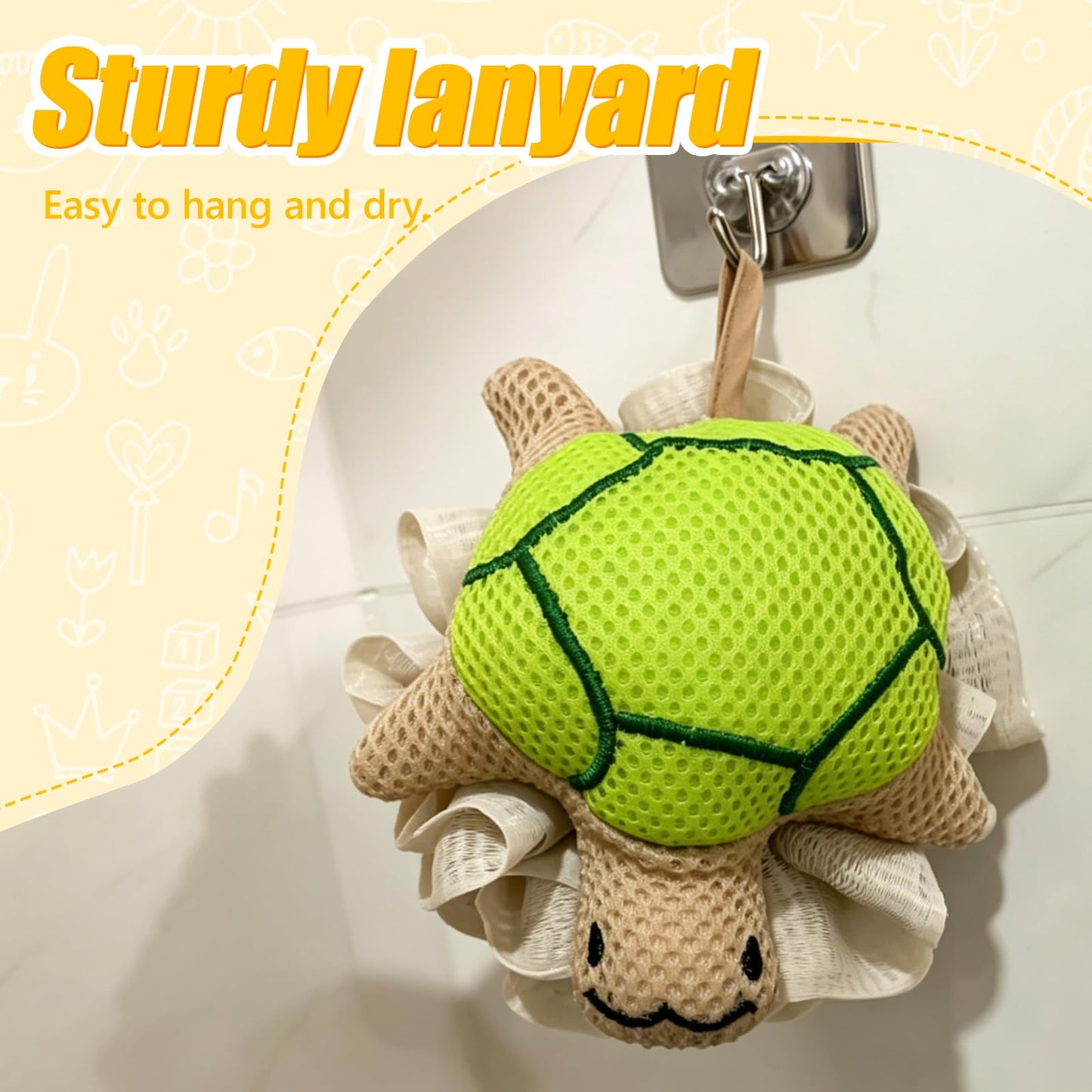 Kids Loofah, Cute Cartoon Animal Kids Bath Sponge with Hanging Rope, Soft Double Mesh for Rich Lather (Little Turtle) Beauty and Personal Care Taolivingmart