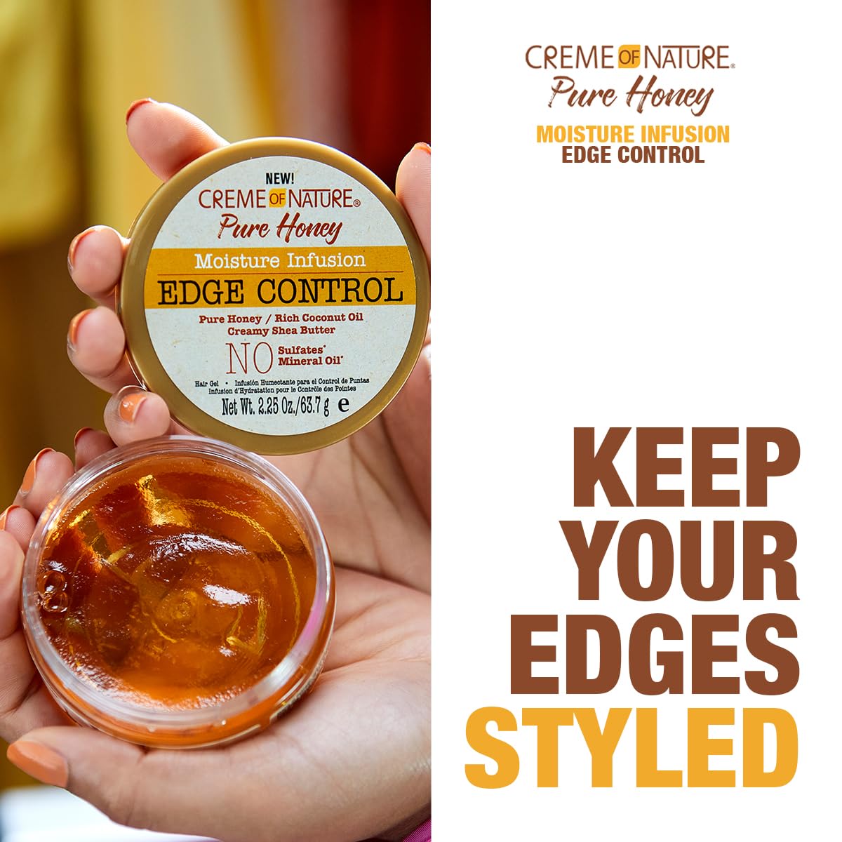 Creme of Nature Pure Honey Moisture Infusion Edge Control, 24-Hour Hold for Sleek Styles, Non-Flaking, Non-Greasy Formula, Stocking Stuffer for Her Beauty & Personal Care Creme of Nature