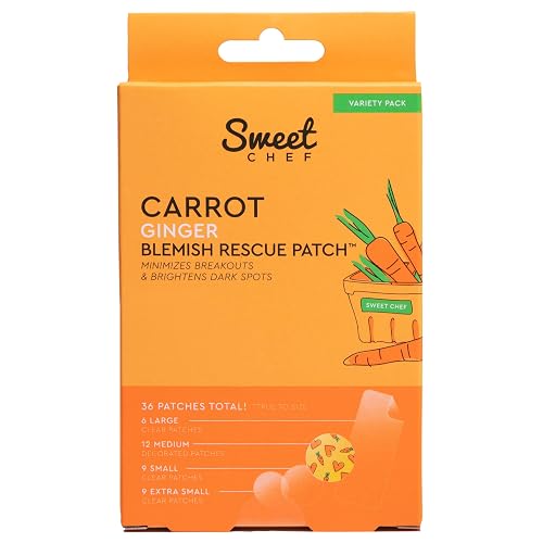 Sweet Chef Carrot Ginger Rescue Blemish Patches - Hydrocolloid Bandages Spot Treatment - 4 Different Shape and Size Pimple Patches with Resurfacing Beauty & Personal Care Sweet Chef