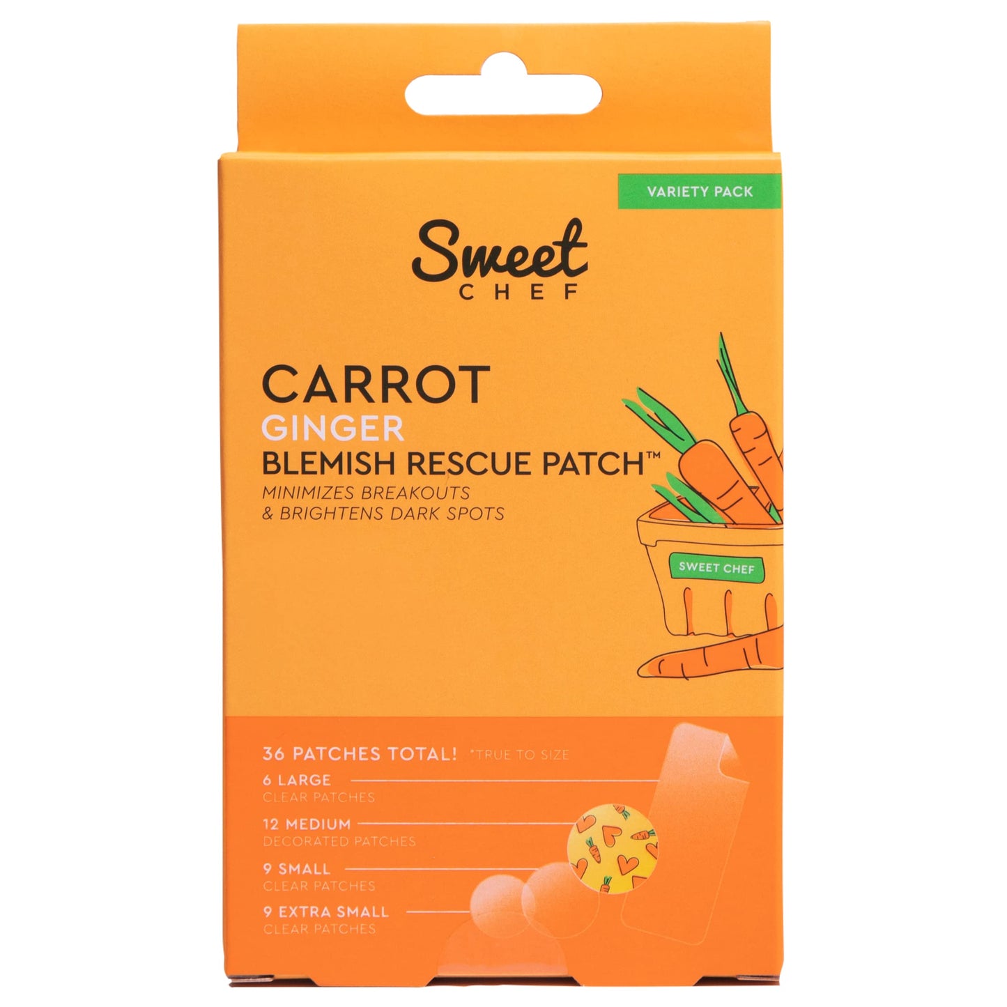 Sweet Chef Carrot Ginger Rescue Blemish Patches - Hydrocolloid Bandages Spot Treatment - 4 Different Shape and Size Pimple Patches with Resurfacing Beauty & Personal Care Sweet Chef