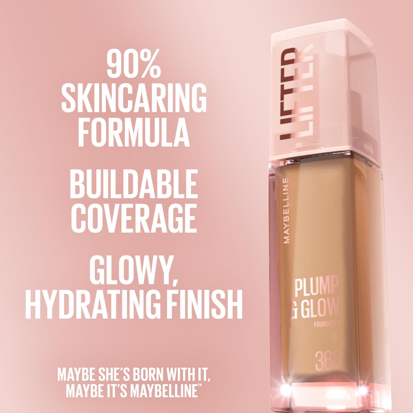 Maybelline Lifter Plump & Glow Foundation, Liquid Foundation with 2% Niacinamide + Hyaluronic Acid, Plumping and Brightening Face Makeup, 120, 1 Count Beauty & Personal Care MAYBELLINE