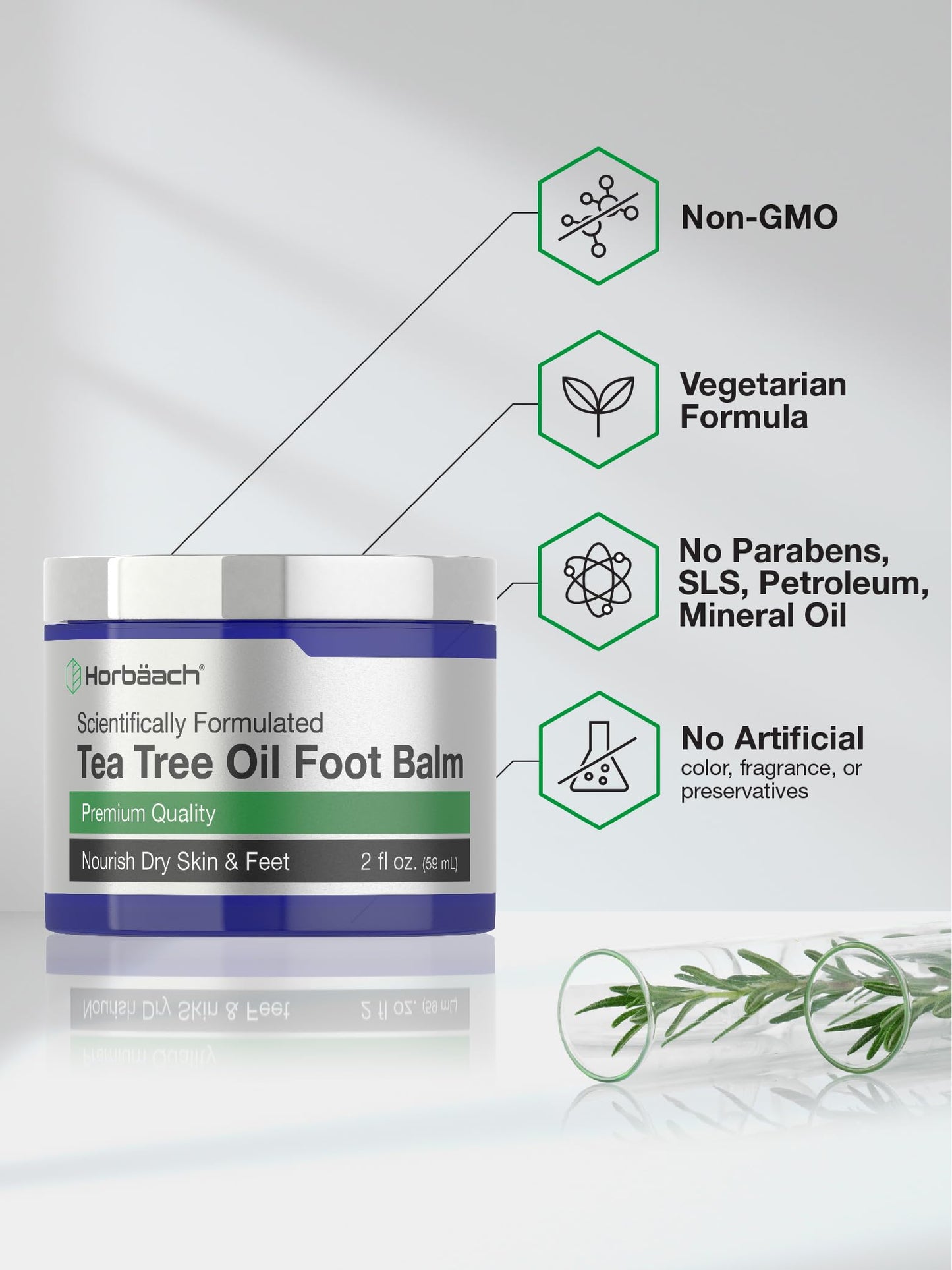 Horbäach Tea Tree Oil Foot Balm | 2 oz | Moisturizes and Nourishes Dry Skin & Feet | Scientifically Formulated Beauty & Personal Care Horbäach