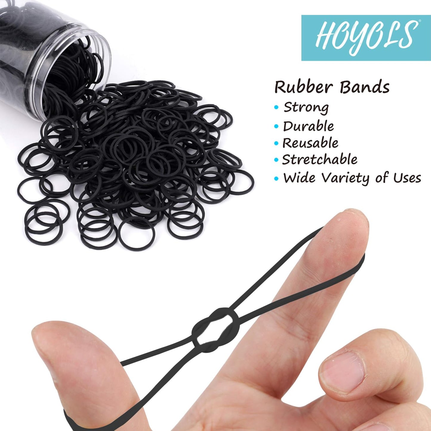 HOYOLS 3/4” Inches Black Hair Rubber Bands for Hair Ties Small Mini Elastics Bands Large Braiding Ponytail Holders for Girls No Damage 600pcs (M) Beauty and Personal Care HOYOLS