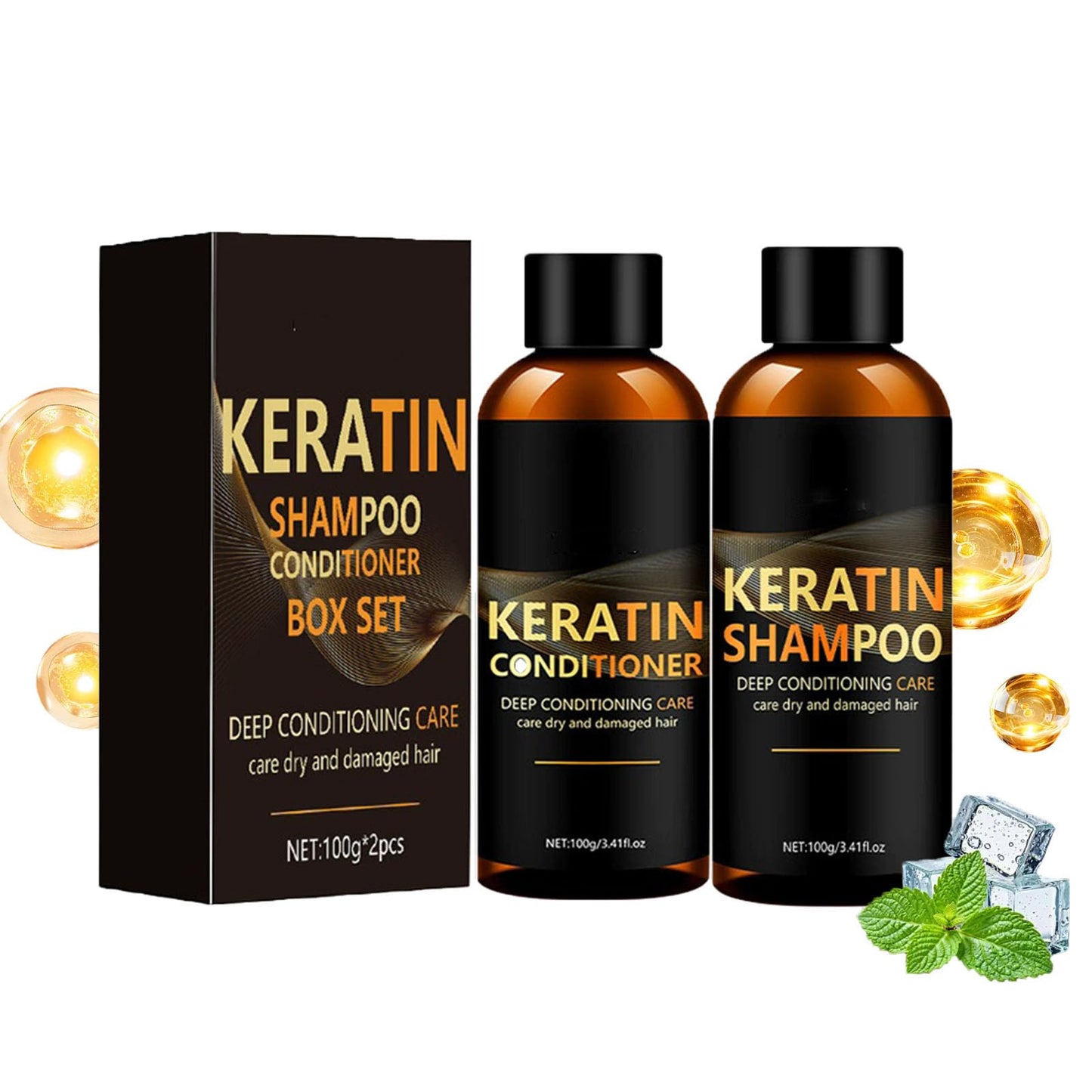 Keratin Shampoo and Conditioner Set, Travel Repair Hair Care Set for Damaged Hair, Intense Hydration, Frizz Control, Smoothing & Strengthening Beauty & Personal Care TUOSHITONG