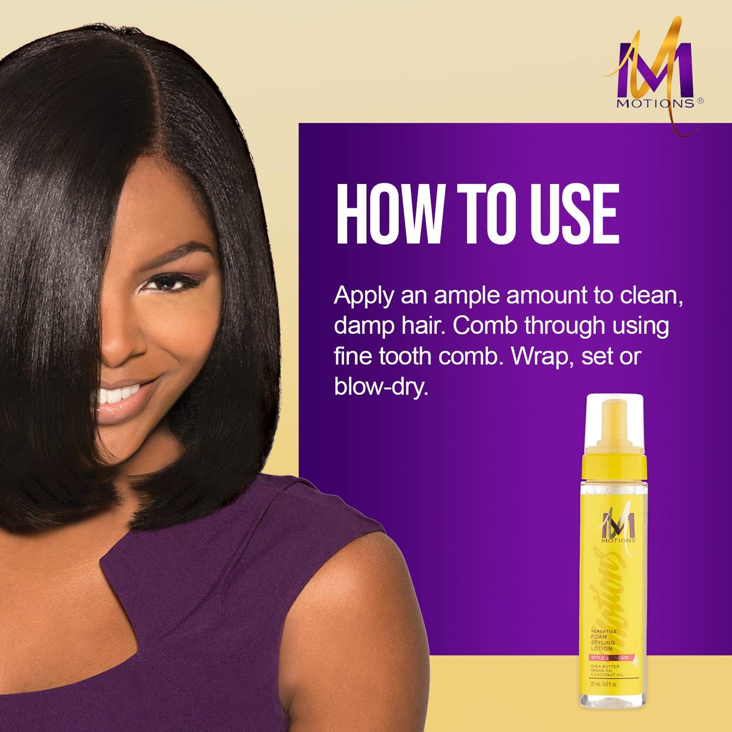 Motions Style and Create Versatile Foam Styling Lotion - For Use on All Hair Types, Lightweight Formula, Contains Shea Butter, Argan Oil, & Coconut Beauty & Personal Care Motions