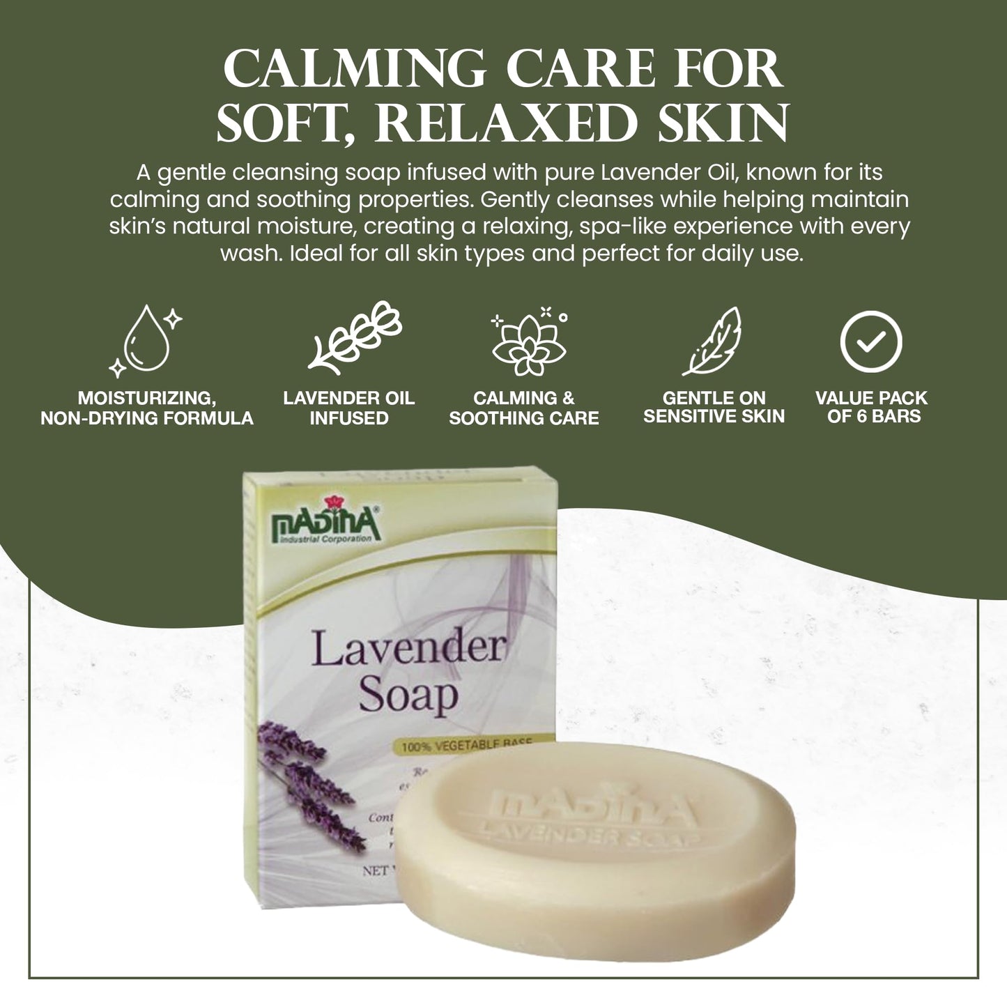 Madina Lavender Soap Bar - Natural Lavender Oil, Calming Scent, Moisturizing Cleanser, Gentle for All Skin Types, Aromatherapy Bath Soap, Daily Use Beauty & Personal Care Madina