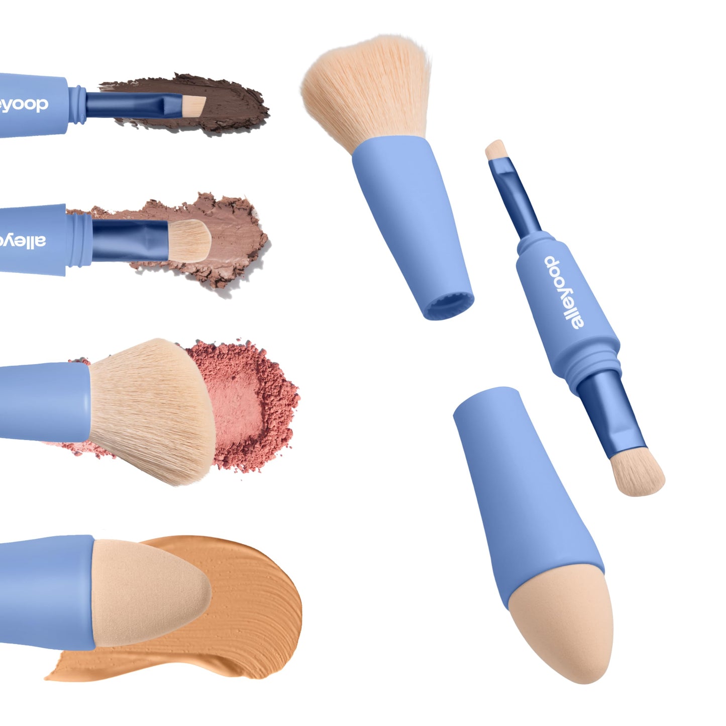Alleyoop Multi-Tasker 4-in-1 Travel Makeup Brush Set - Compact Makeup Brushes with Blending Sponge, Eyeshadow, Eyebrow & Liner, Blush & Bronzer Brush Beauty & Personal Care ALLEYOOP