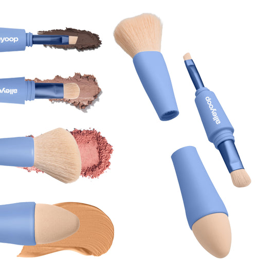 Alleyoop Multi-Tasker 4-in-1 Travel Makeup Brush Set - Compact Makeup Brushes with Blending Sponge, Eyeshadow, Eyebrow & Liner, Blush & Bronzer Brush Beauty & Personal Care ALLEYOOP