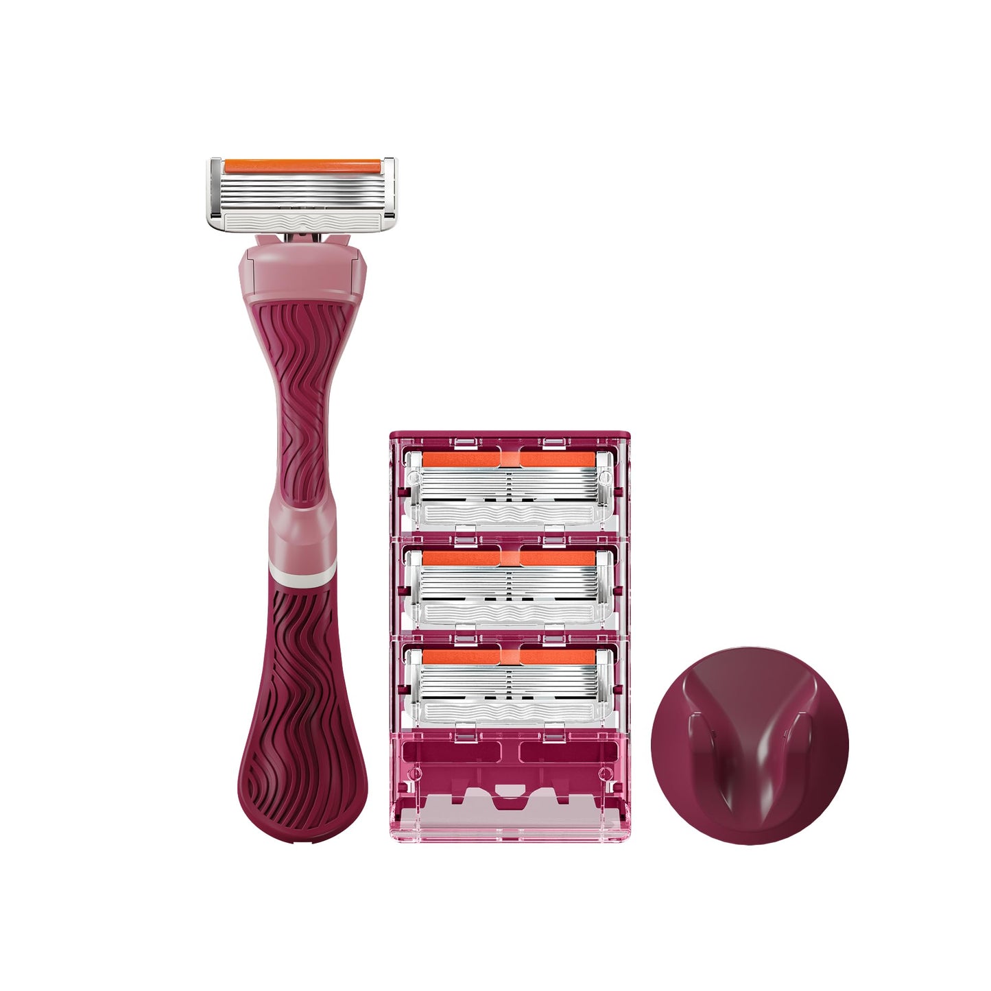 Dollar Shave Club For Women | 1 Maroon Wavy Grip Handle, 4 Razor Refills, 1 Shower Hanger | Razors for Women, Womens Razors for Shaving Beauty and Personal Care Dollar Shave Club Default Title
