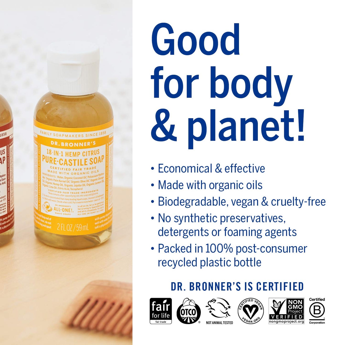 Dr. Bronner's - Pure-Castile Liquid Soap (Citrus, 2 ounce) - Made with Organic Oils, 18-in-1 Uses: Face, Body, Hair, Laundry, Pets and Dishes Beauty & Personal Care Dr. Bronner's