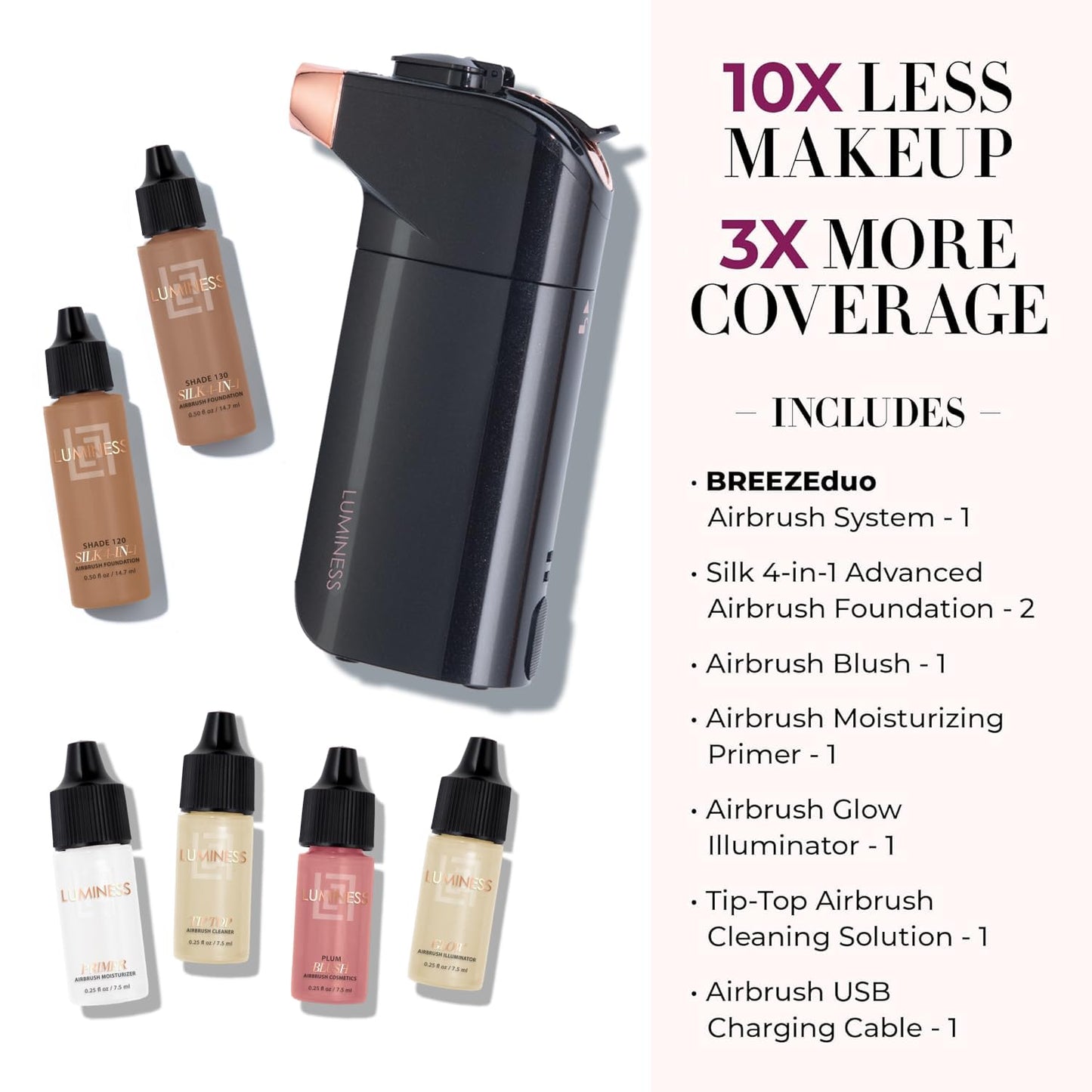 Luminess Breeze Duo Airbrush Makeup System, Deep Coverage - 9-Piece Kit includes 2x Silk Airbrush Foundation, Apricot Shade Blush, Glow Highlighter Beauty & Personal Care LUMINESS