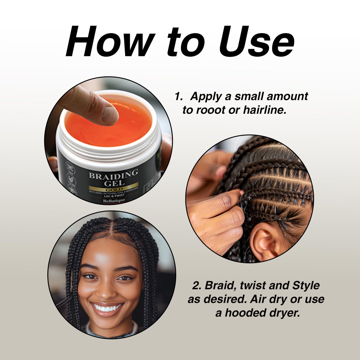 BELLATIQUE GOLD Braiding Gel Maximum Hold for LOC & Twist - No Flaking, No Whitening, Fast Drying, High Shine, Cool & Refreshing, Long Lasting Hold Beauty & Personal Care BELLATIQUE