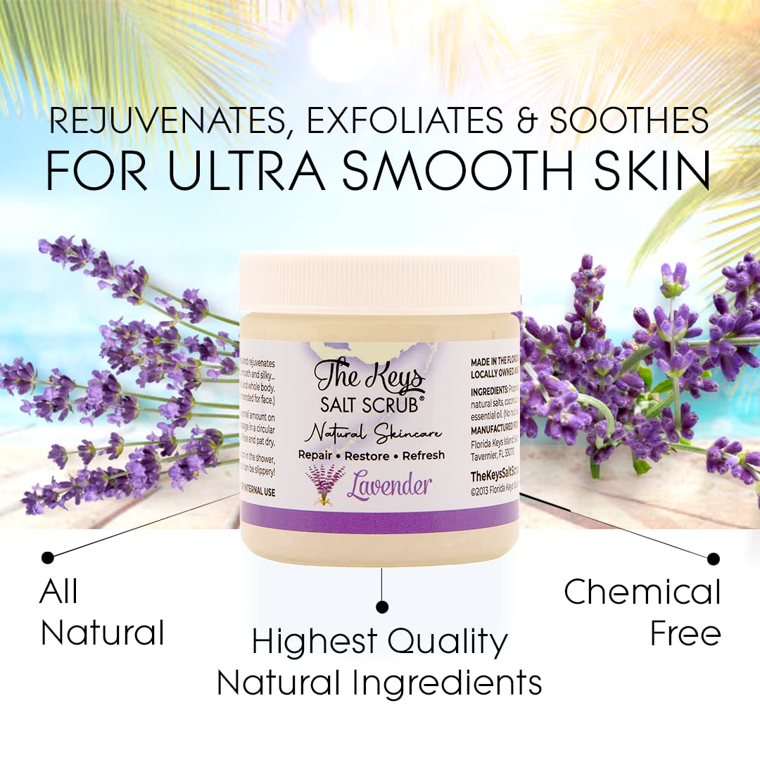 The Keys Salt Scrub - Lavender Sea Salt Scrub - Exfoliating Body Scrub with Wooden Spoon - Moisturizing Exfoliator for Face, Hands, Foot, Bath Beauty & Personal Care The Keys Salt Scrub