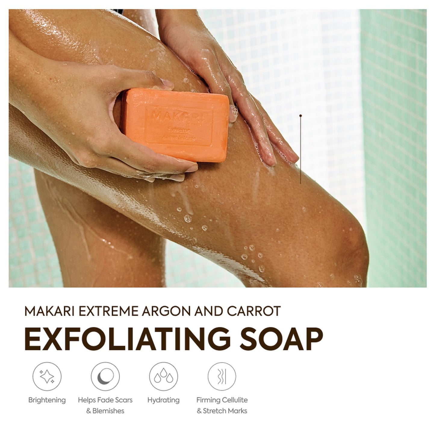 MAKARI Extreme Active Intense Argan & Carrot Oil Exfoliating Soap (7 oz) | Radiance-Boosting Bar | With Apricot Seed Extract & Vitamins C & E | Helps Beauty & Personal Care MAKARI
