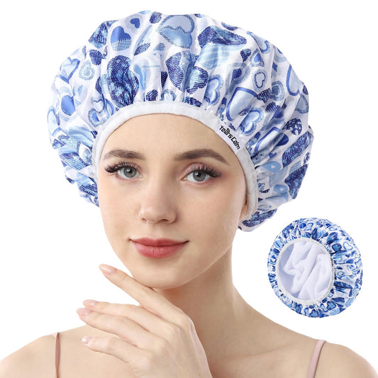 Years calm Terry Lined Shower Cap, Triple Layer Heart Motifs,Waterproof Reusable Elastic,Hair Shower Cap for Women,Terry Cloth Shower Caps Beauty and Personal Care Years calm