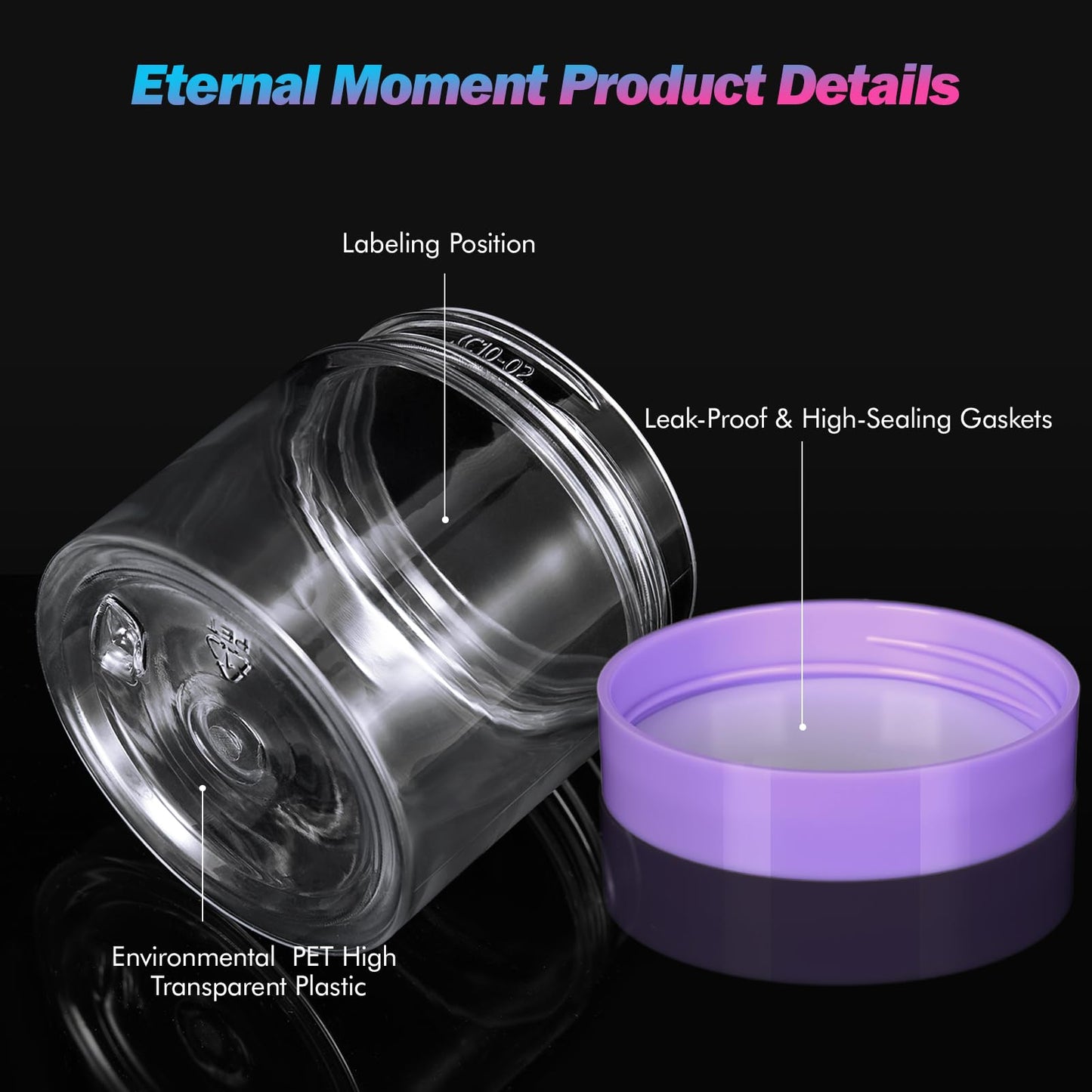 Eternal Moment 36 Pack 6 OZ Plastic Jars Round Clear Cosmetic Container Jars with Purple Lids, Perfect for Lotion, Slime?Cream, Ointments, Makeup, Eye Beauty and Personal Care Eternal Moment