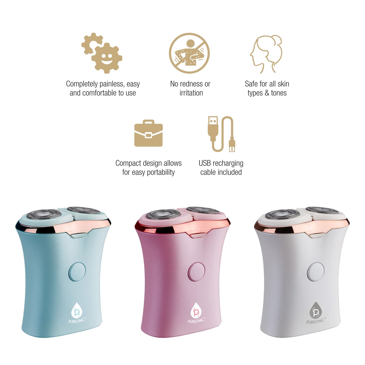 Pursonic USB Rechargeable Ladies Shaver - Pain-Free Women's Shaver Removes Hair Instantly - Ladies Razors for Legs, Bikini, Arms & Ankles (Aqua) Beauty and Personal Care Pursonic