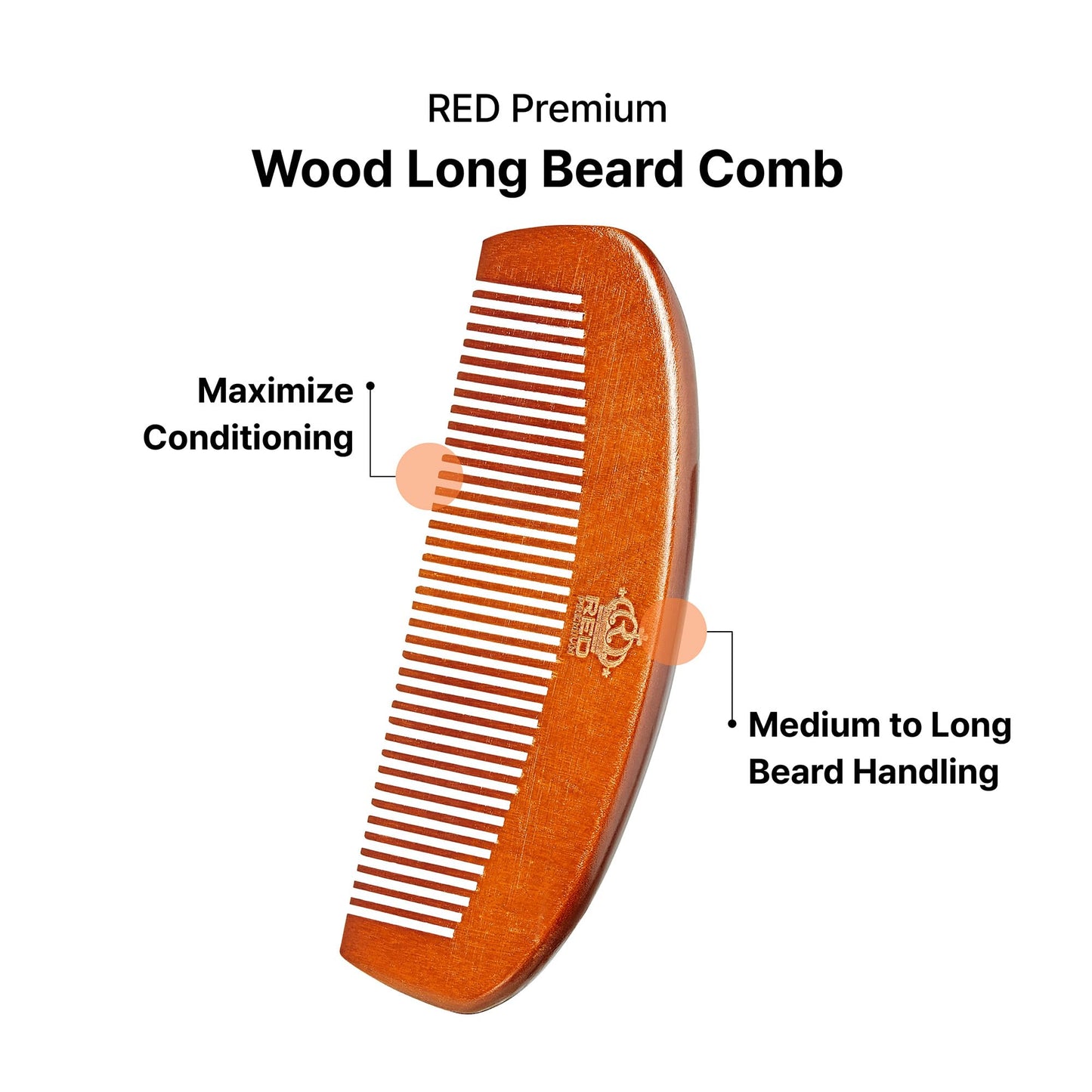 RED by Kiss Premium Wood Men Long Beard Comb, Easy Detangling and Styling, Durable Design for Gentle Beard Hair & Mustache Grooming Essential, No Beauty and Personal Care Red by Kiss