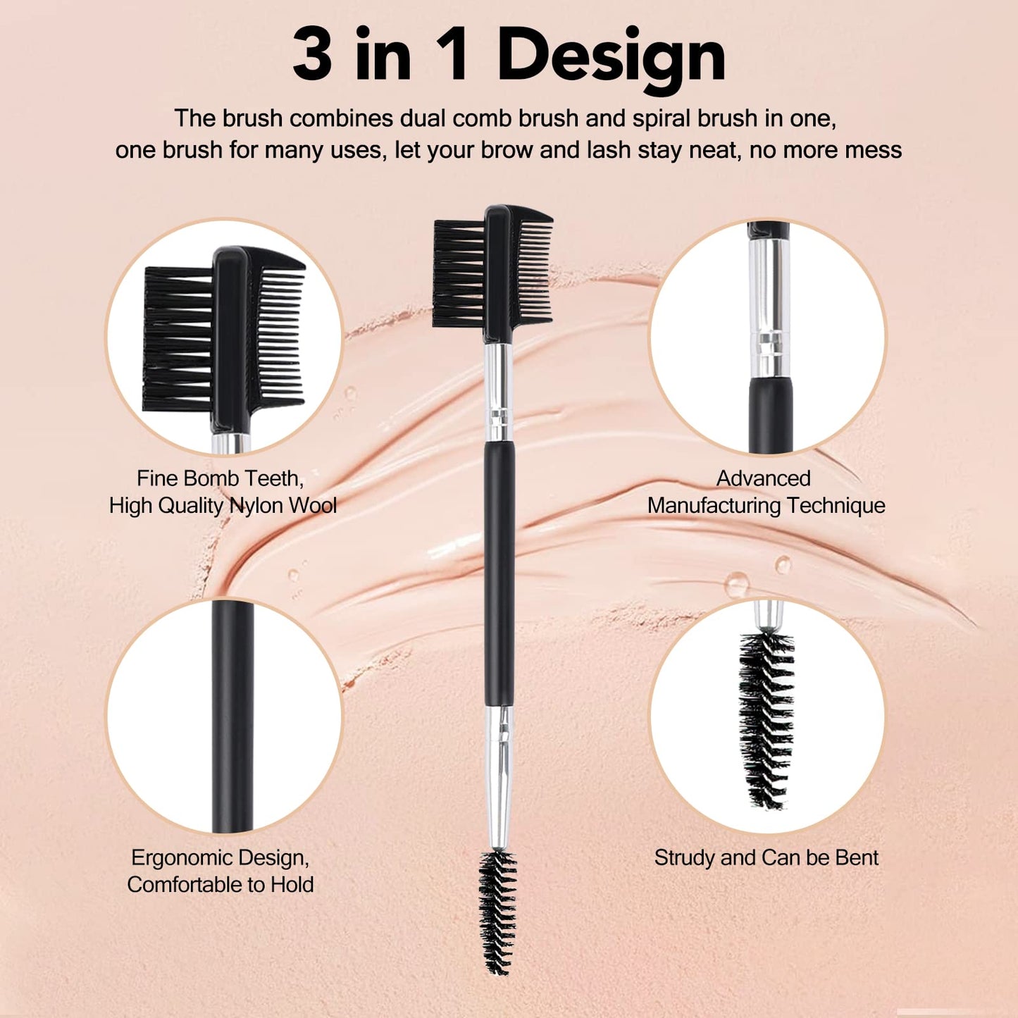 3 Head Eyebrow Eyelash Shaper Eyelash Comb Double Head Brush Makeup Grooming Tool cosmetic with 3 Different Spoolie Brushes for Separating Lashes Beauty & Personal Care MUIIGOOD