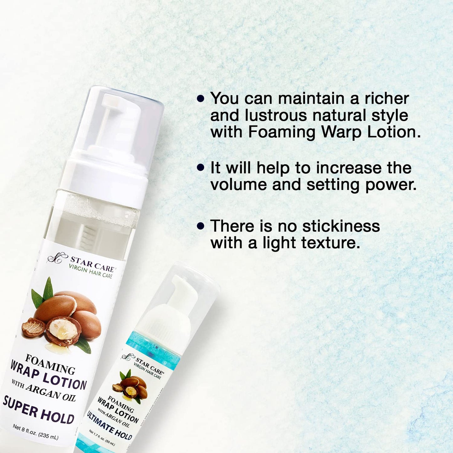 STAR CARE Foaming Wrap Lotion with Argan Oil Moisturizing Styling Foam for Long-Lasting Control, Volume & Shine for Natural Hair Lightweight Beauty & Personal Care STAR CARE
