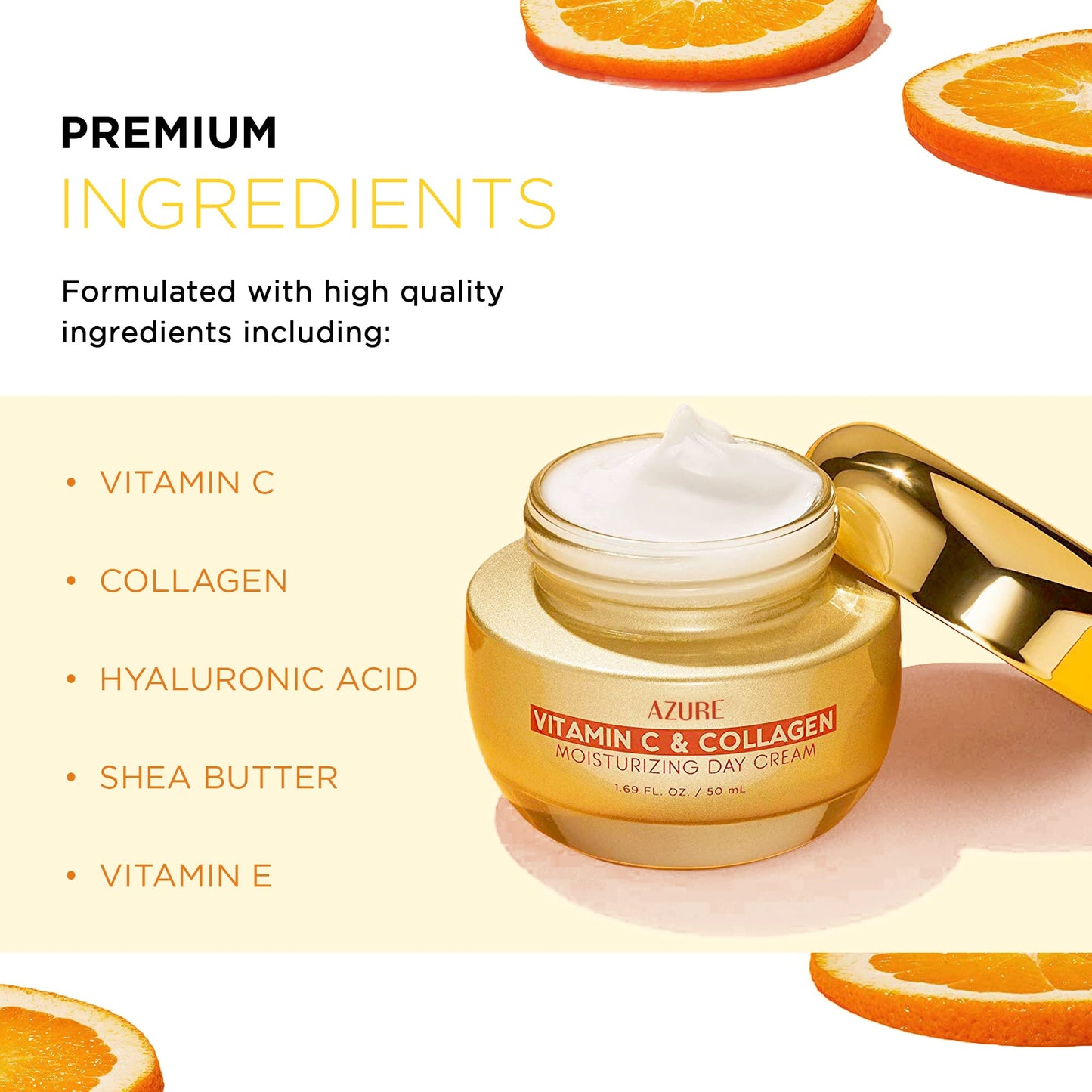 Azure Cosmetics Vitamin C & Collagen Face Moisturizer - Dermatologist Tested, Anti-Aging, Skin Tightening & Brightening, Clean, Cruelty-Free Face Beauty & Personal Care Azure Cosmetics