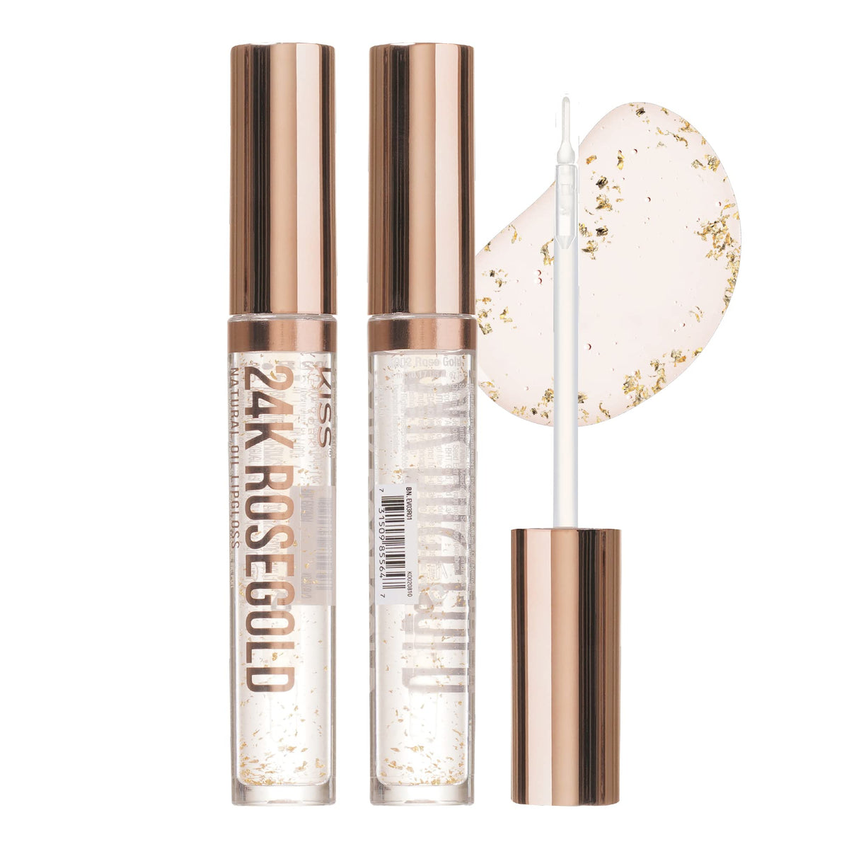 Kiss New York 3 PACK Lip Oil Gloss, Hydrating Non-Sticky Lip Oil, 100% Natural Oil Clear Lip Gloss, Lightweight Lip Moisturizer (Rosegold & Rosehip Beauty & Personal Care KISS NEW YORK