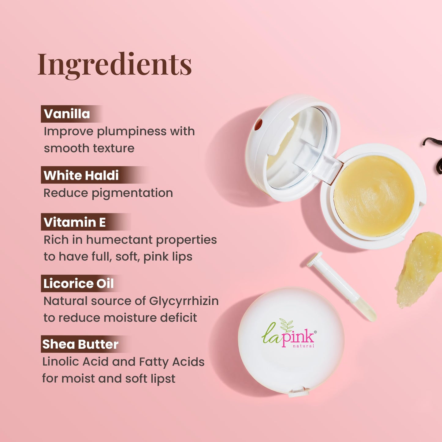 La Pink Vanilla Lip Balm with Shea & Kokum Butter - Nourished & Soft Lips - 100% Microplastic Free Formulation - 15 gms Beauty and Personal Care La Pink