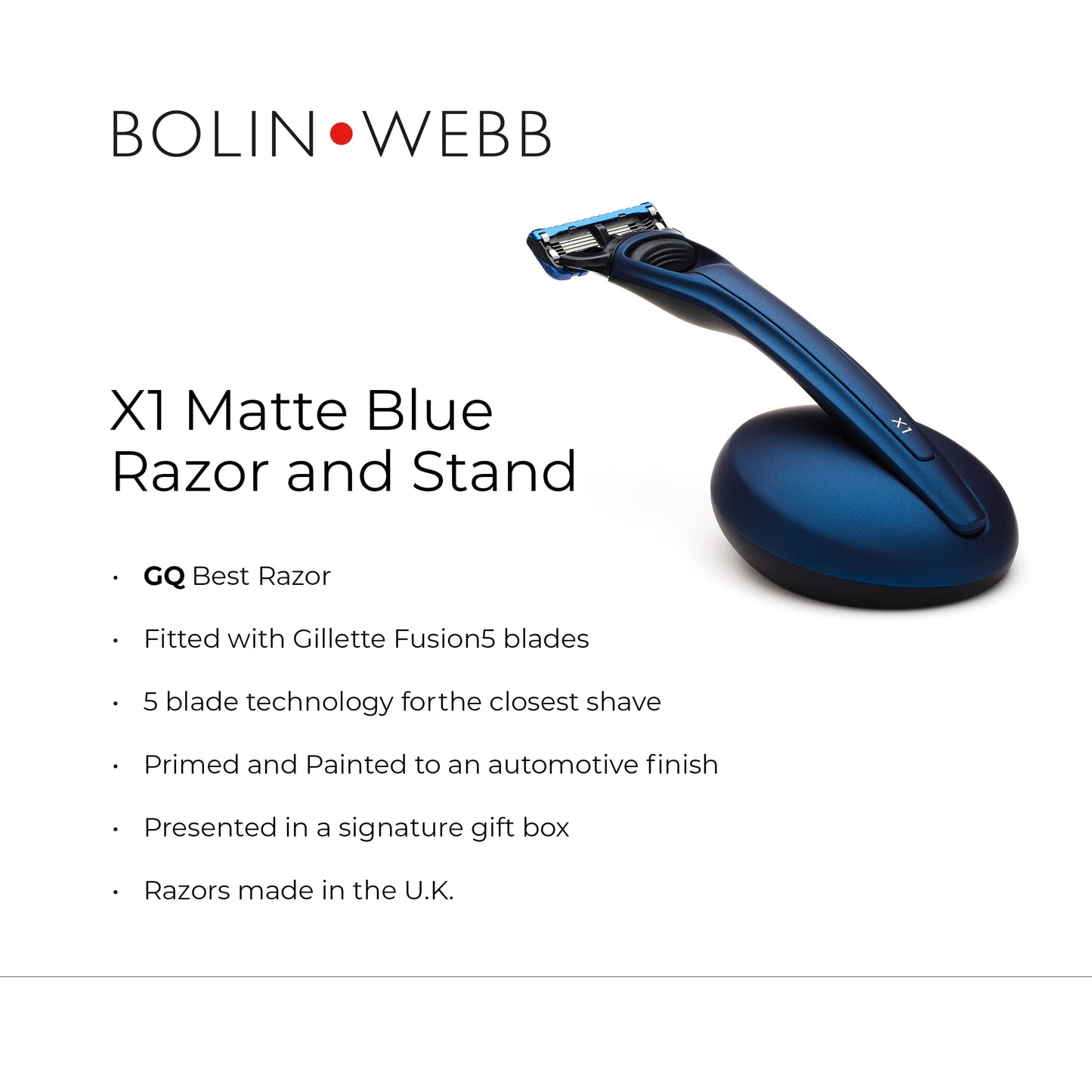 Bolin Webb X1 Razor & Stand - Award-Winning Razors for Men with Gillette Fusion 5 Blades, Designer Matte Blue Shaving Razor for Smooth Close Shave Beauty and Personal Care Bolin Webb