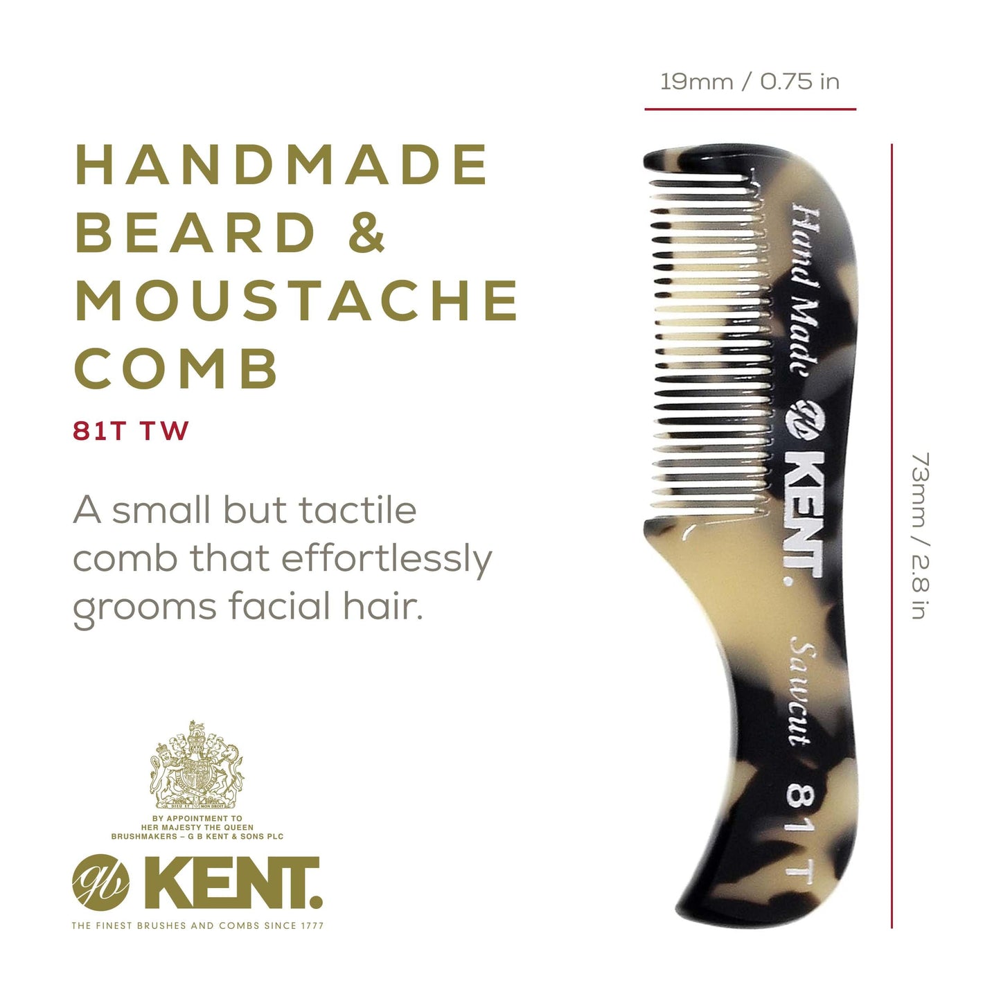 Kent A 81T TW X-Small Gentleman's Beard and Mustache Pocket Comb, Fine Toothed Pocket Size for Facial Hair Grooming and Styling. Saw-cut of Cellulose Beauty and Personal Care KENT