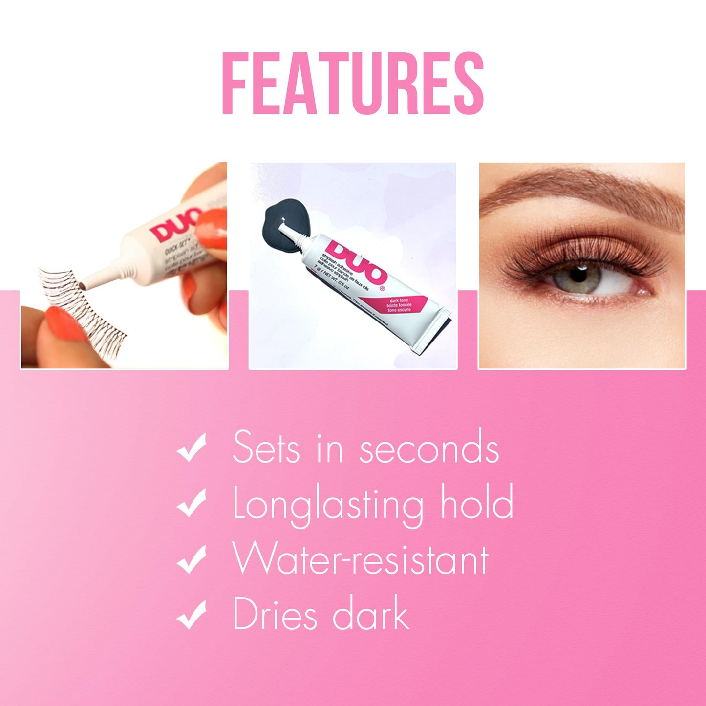 DUO Quick-Set Strong Hold Eyelash Lash Glue - Dark Tone, Waterproof, Fast Drying Strip Lash Adhesive for Black & Brown Lashes, 0.5 oz Beauty & Personal Care DUO